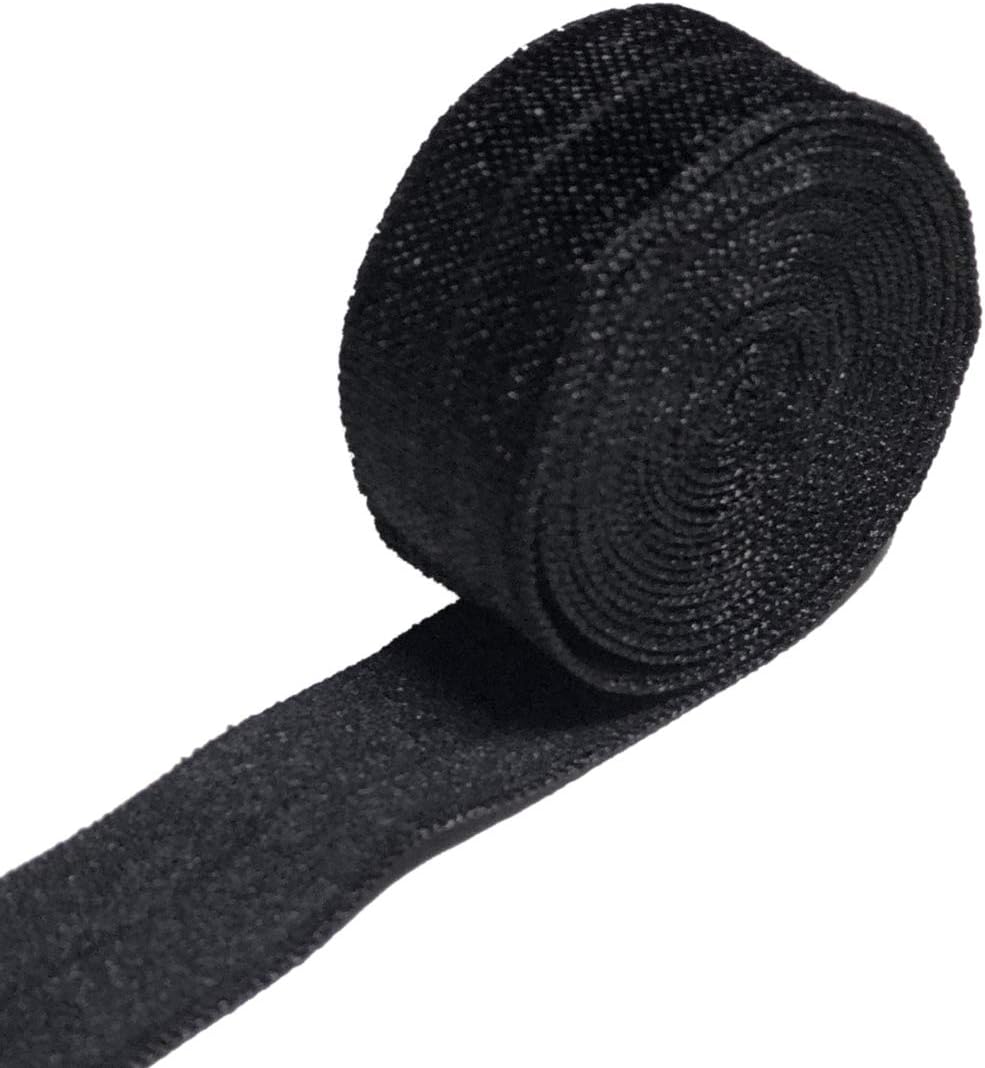 HipGirl Fold Over Elastic, FOE Stretch Braided Elastic Ribbon Bands for Elastic Hair Ties, Hair Band Headbands;Flat Elastic Cord, Elastic Band for Sewing (5/8 Inch, Black Elastic Bands, 12yd)