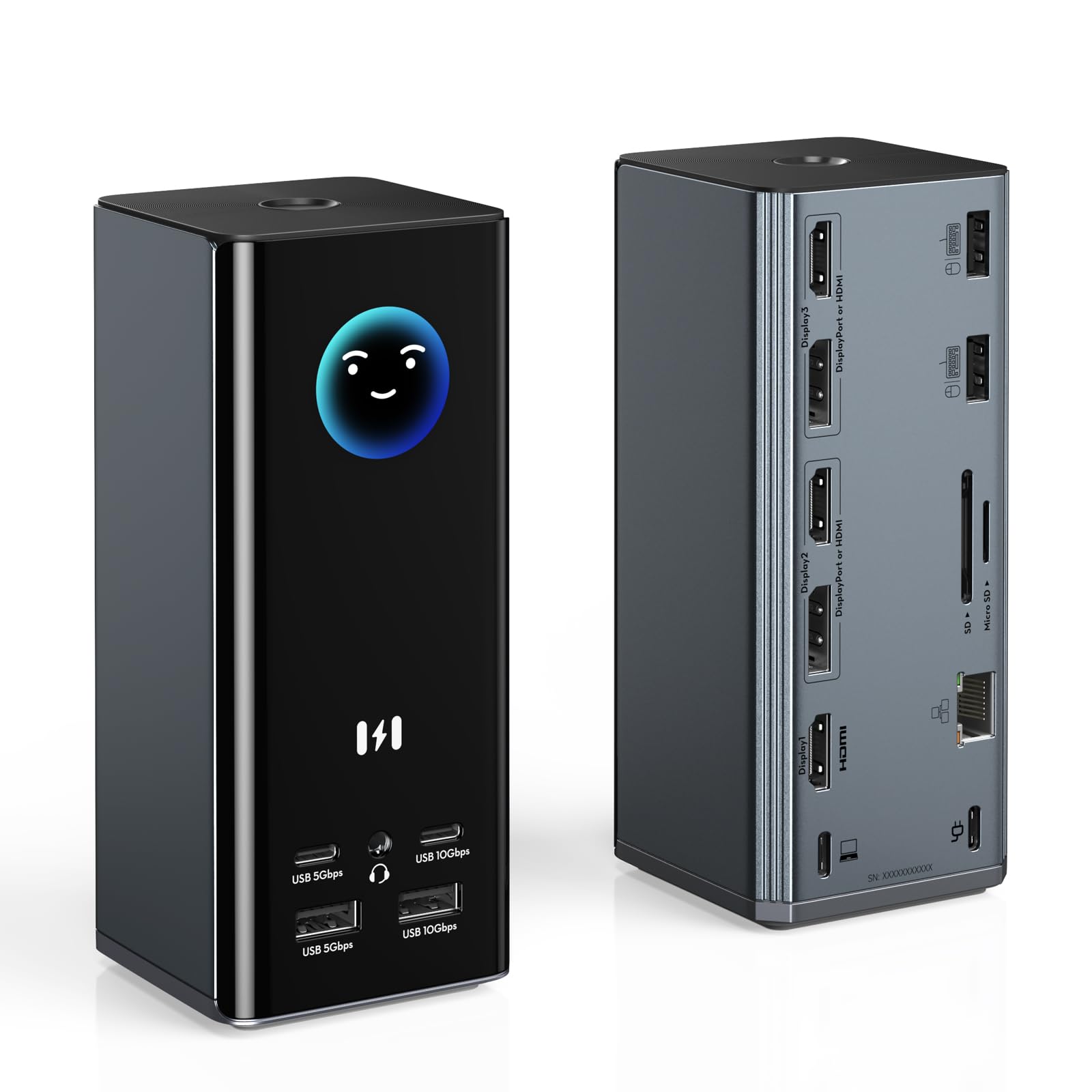 Selore Station d'accueil pour ordinateur portable 3 moniteurs, triple écran 4K 3 HDMI 2 DP, écran intelligent avec météo, 100 W PD, 10 Gbit/s USB A/C, Gigabit Ethernet, lecteur SD/microSD pour Dell/HP
