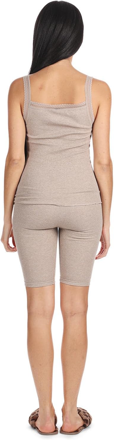 MeMoi Women's Organic Cotton Seamless Ribbed Lace Camisole