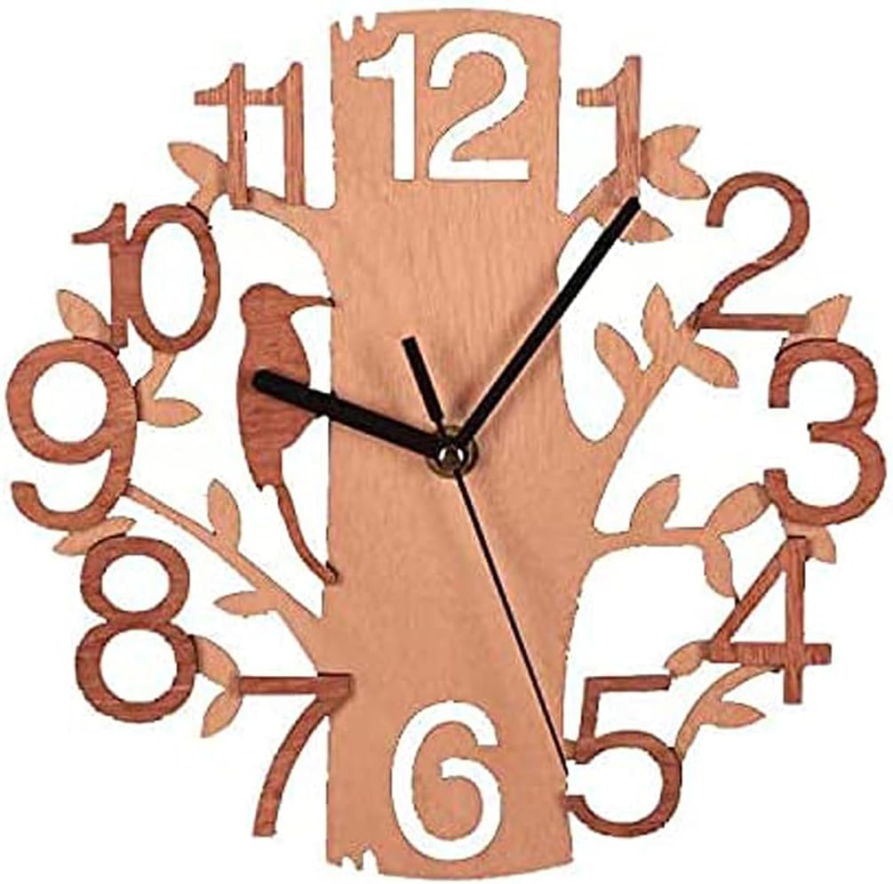 23cm Creative Outdoor Garden Wall Clock, 16-inch Double Layer Three-Dimensional Tree-Shaped Bird Clock Indoor Silent Decoration Open Dial