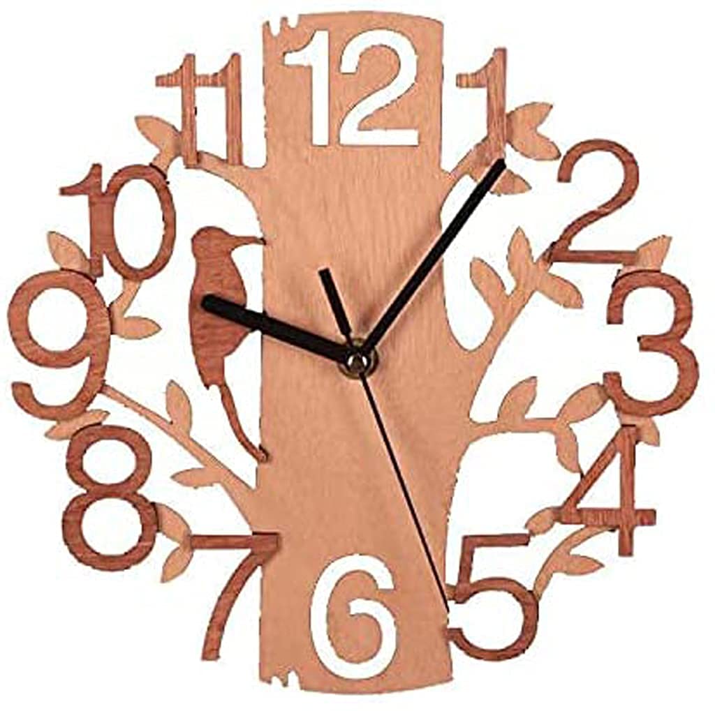 Horloge d'oiseau en forme d'arbre silencieuse pour décoration intérieure et balcon