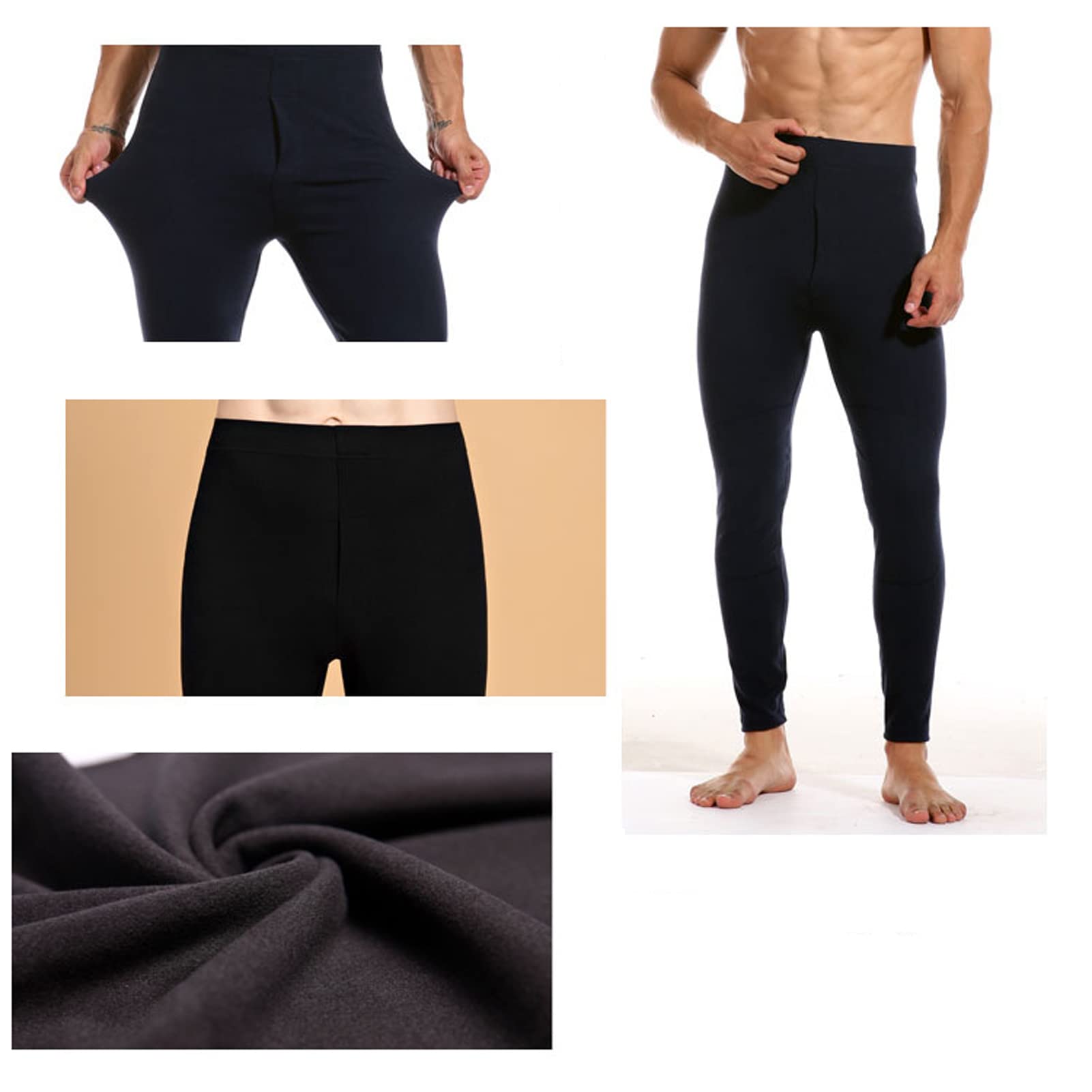 Pantalon Doble Capa De Vellón Termicas para Hombres Termicos Calzoncillos Invierno Cálido Long Leggings Jogger Pantalones Botters Jogger Interior Ropa Black-XXL