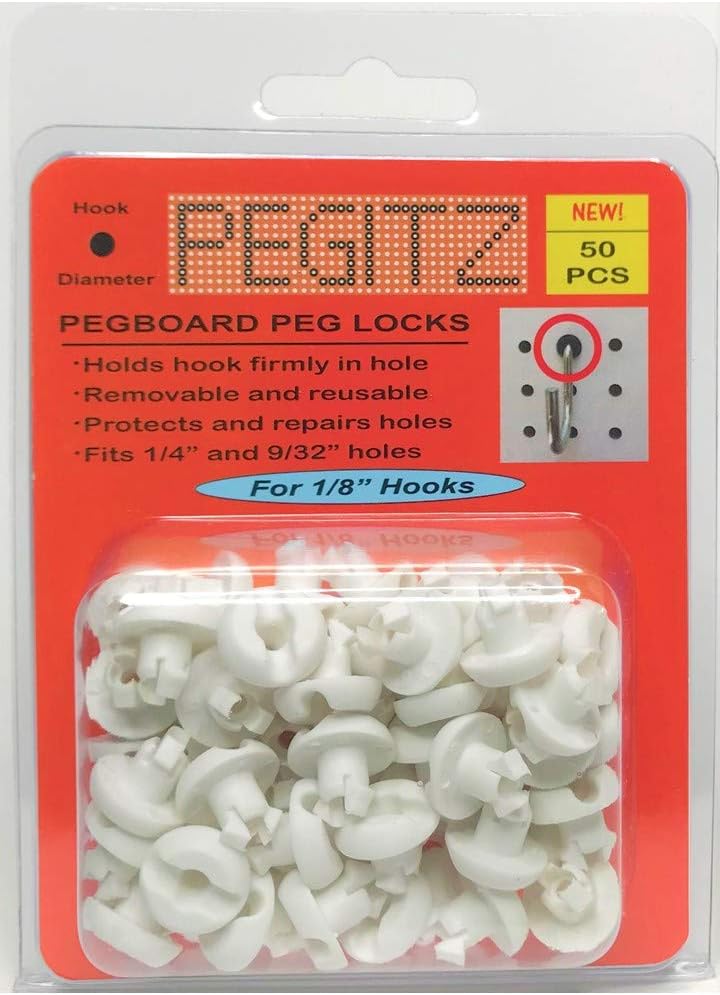 Pegboard Peg Locks 50PCS (1/8 inch, White)
