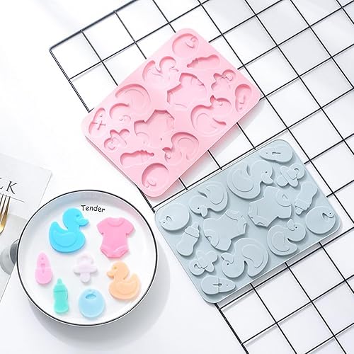 Miniatura 5 de 2 moldes de silicona para fiesta de baby shower, overol de pato para bebé, chupete, biberón de alimentación, molde de silicona para fondant para