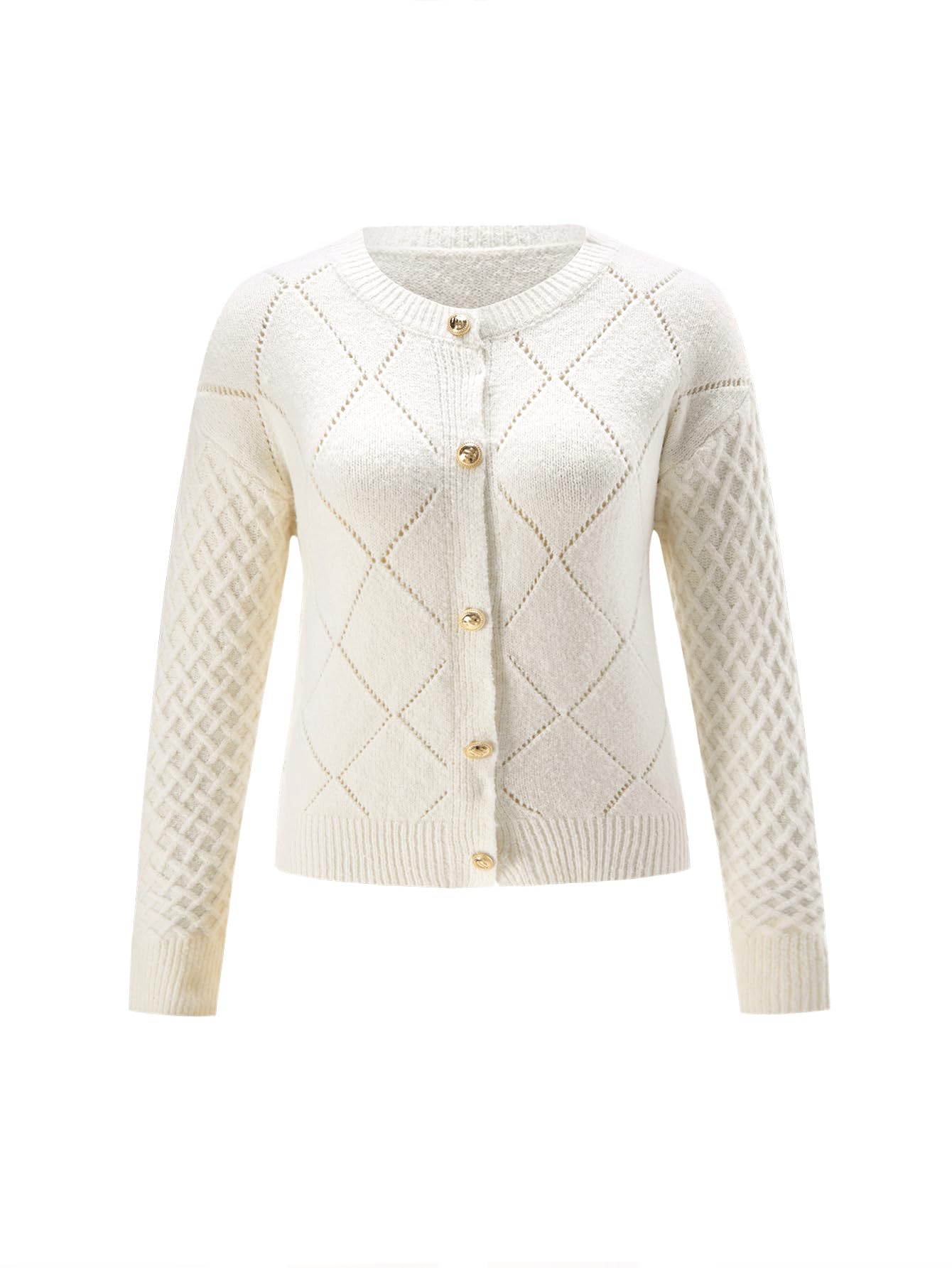 Womens Button Up Cardigans Elegant Crew Neck Long Sleeve Knit Sweater Outerwear