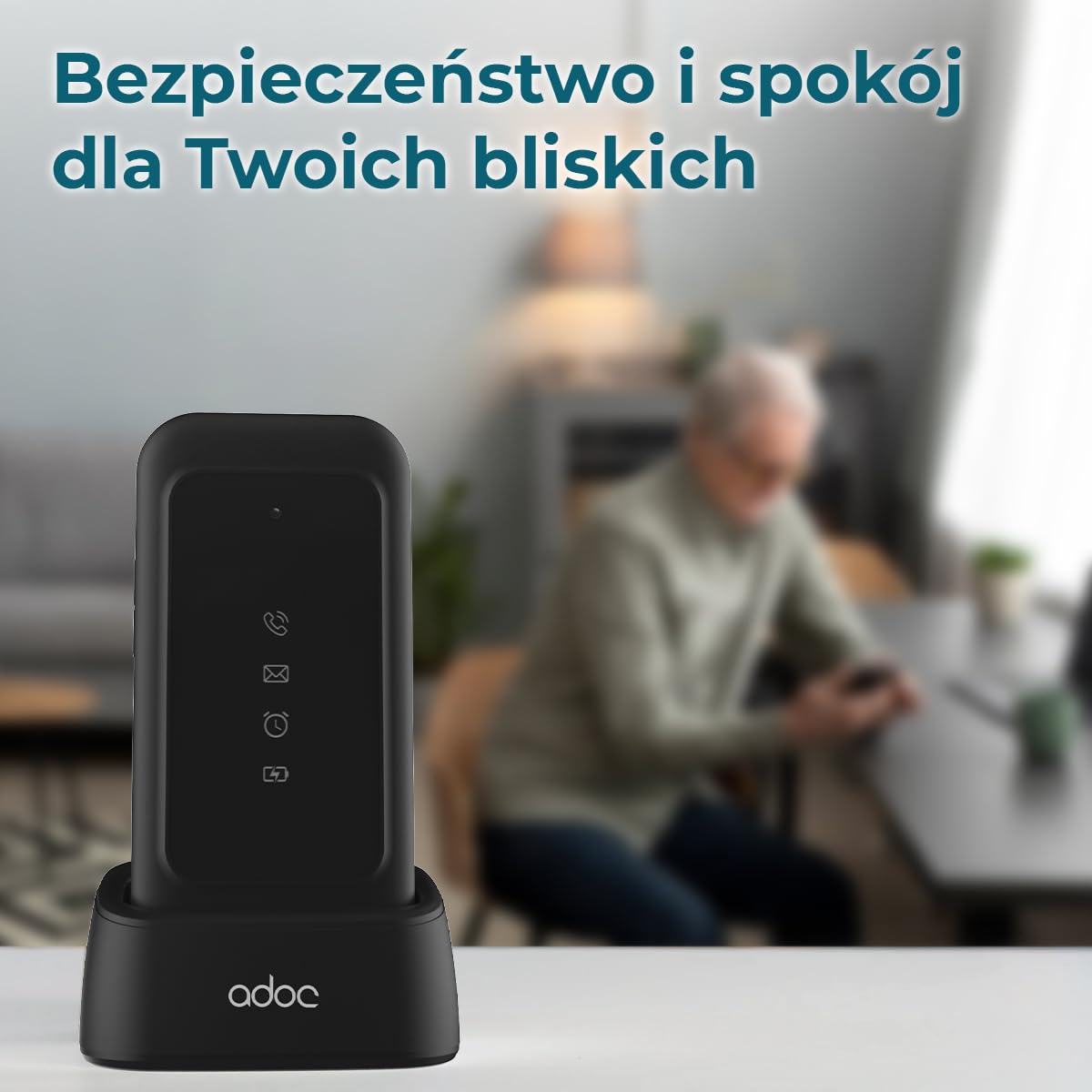 ADOC SC04 telefon komórkowy, format Clamshell, duże klawisze i ikony, łatwy w użyciu, Android 12, Bluetooth, dotykowy, czarny