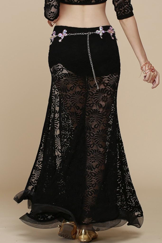 ZLTdream Retro Jacquard Lace Belly Dance Slit Skirt with Comfort Underwear Safety Pants : Clothing, Shoes & Jewelry