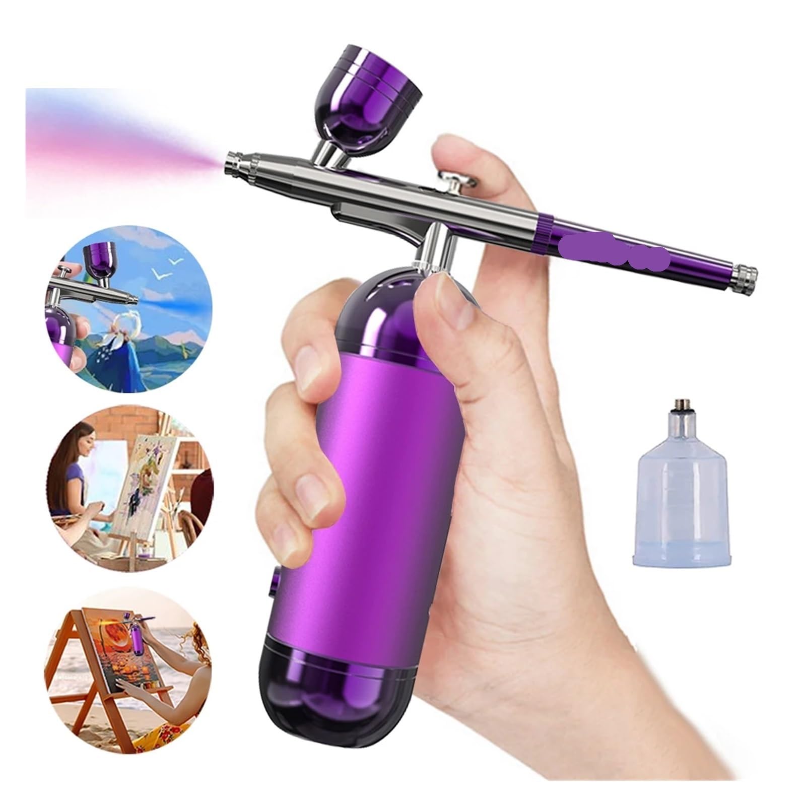 Farbsprühgerät, Airbrush mit Kompressor – Mini-Spritzpistole for Malen, Modellieren & Basteln Tragbares Airbrush-Set(Purple)