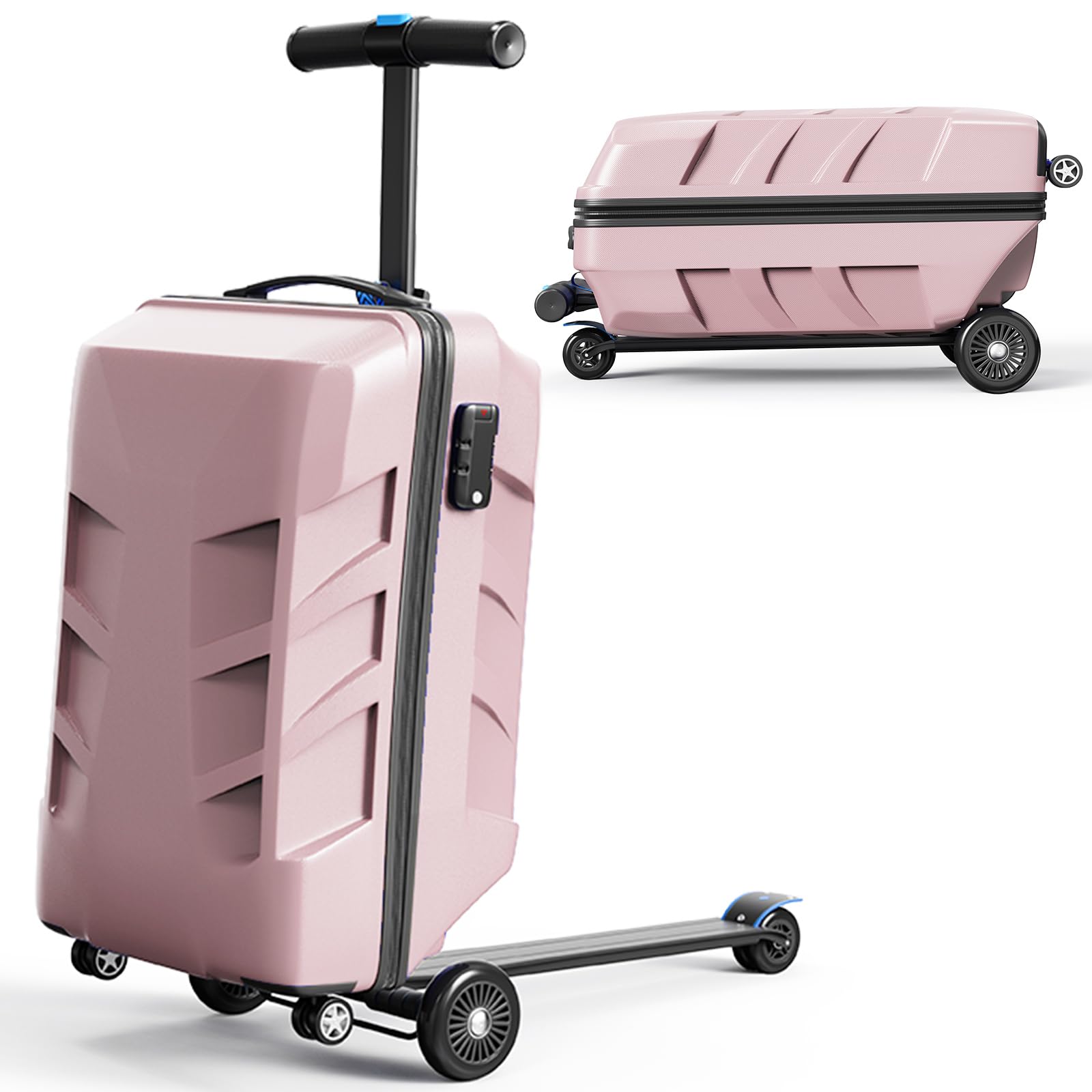 TABU 21" 3-D Hardshell Scooter Suitcase for Kid/Adult,Foldable Carry On Scooter Luggage with Telescopic Handle&Wheels,Multifunctional Lightweight