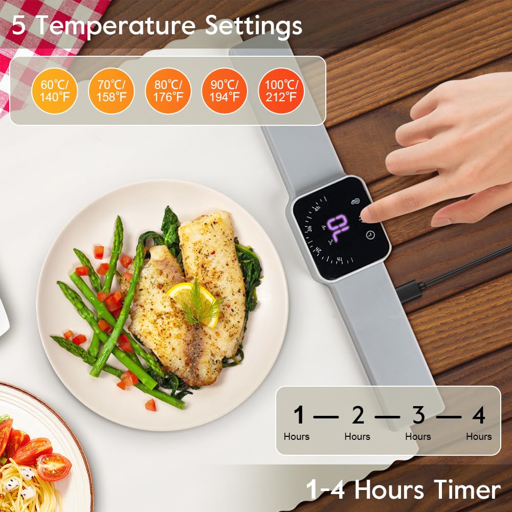 Electric Warming Tray, Foldable Silicone Heating Mat Heat Plate Portable Food Warmer for Buffets Restaurant Party Event Gathering Home Dinner