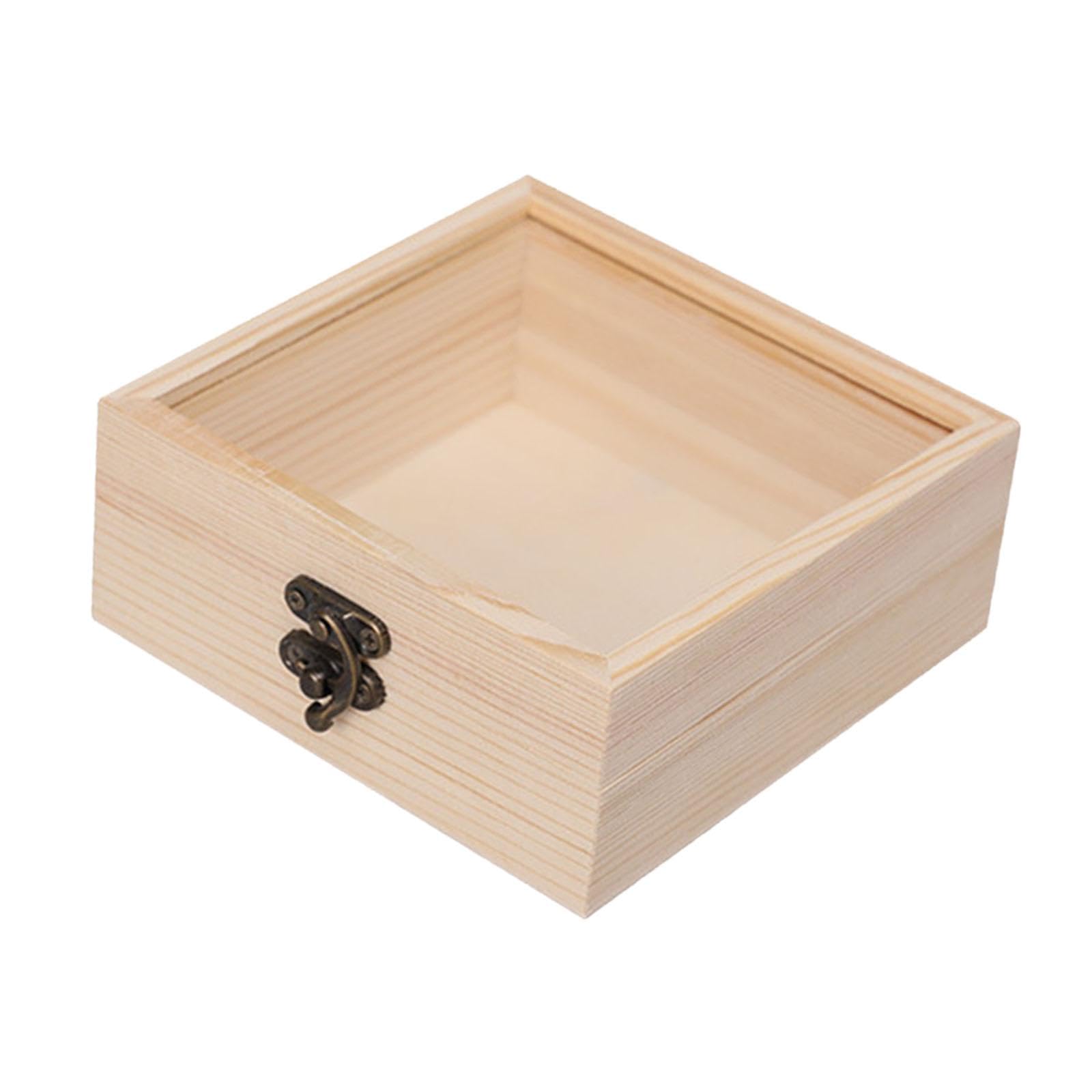 WOVEBIUS Wooden Storage Box Jewelry Display Case Square Vintage Craft Gift Box,Wood Color,12x12x5cm