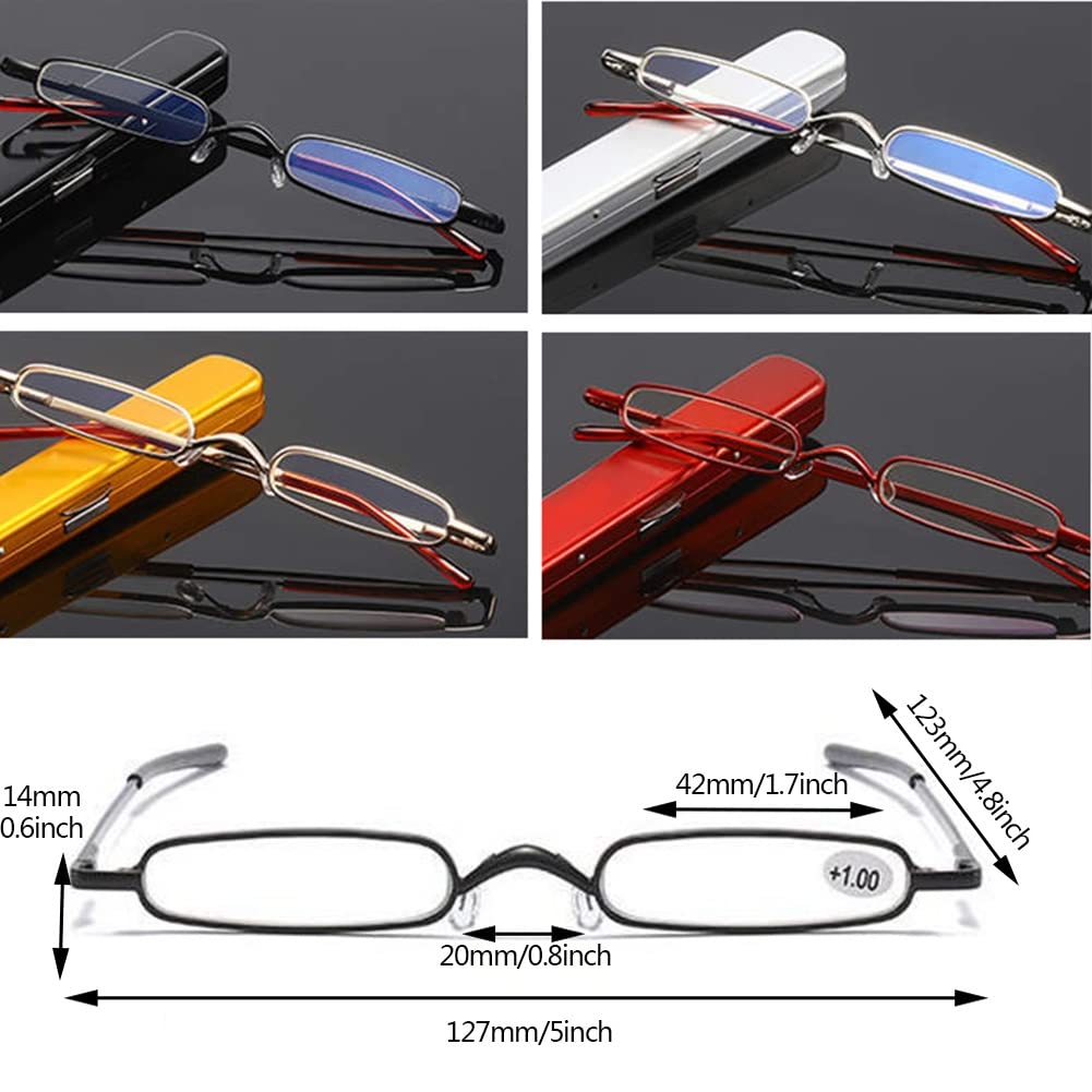 TBHOME Slim Mini Metall -Lesebrille, Tragbare Federscharnier -Leser Mit Stiftclip -Hülle, Hell, Langlebig Und Komfortabel/Gold/2