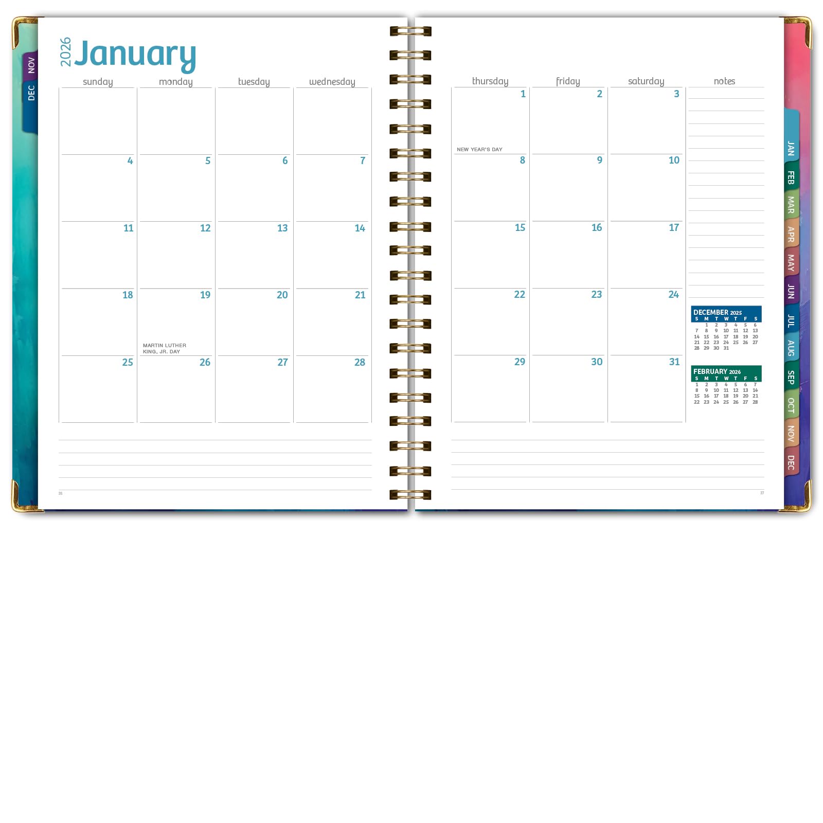 Agenda 2026 de tapa dura, 8.5 x 11 pulgadas: 14 meses (noviembre de 2025 a diciembre de 2026), agenda diaria, semanal, mensual, agenda anual, marcapáginas, carpeta de bolsillo y juego de notas