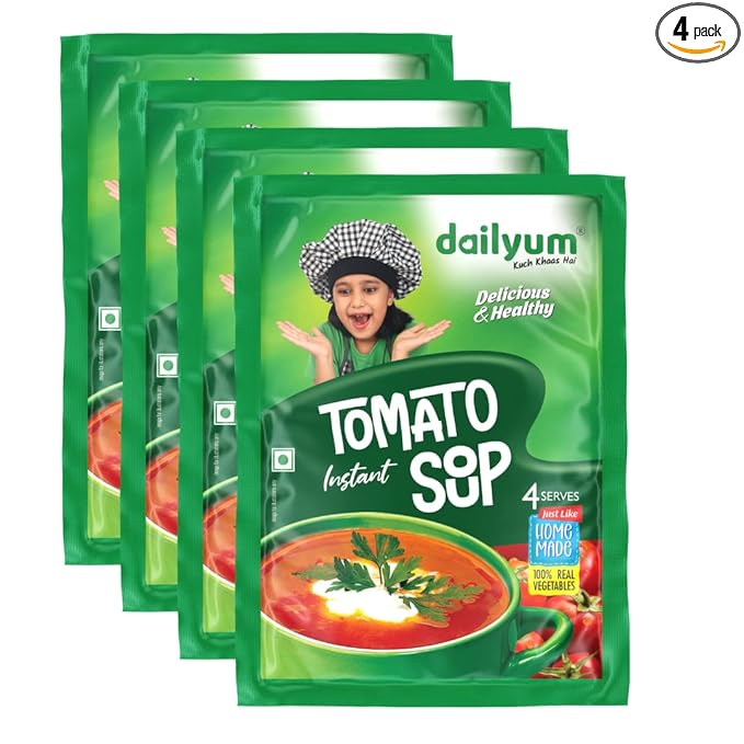 Instant Tomato Soup | Pack of 4 | Ready To cook Instant Soup |100% Natural | No MSG | No Chemical Preservatives | No artificial Flavours | Each 50g pack Serves 4