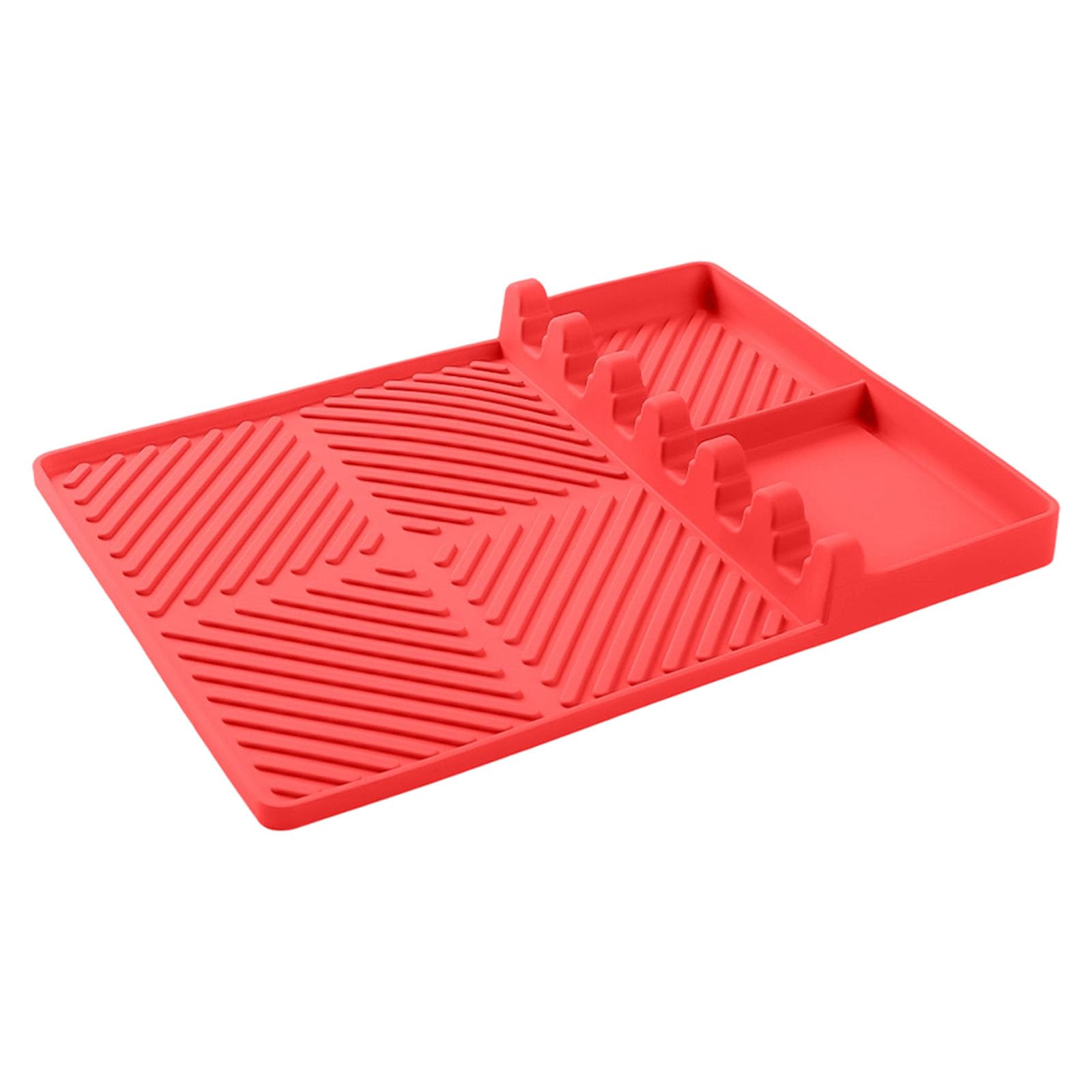 Silicone BBQ Drip Mat with Ridged Design, Tool Rest Slots and Corner Tray for Grill Side Shelf Organization and Prep Silicone Barbecue Drip Mat Grill Side Shelf Organizer Utensil Rest Grease Draining