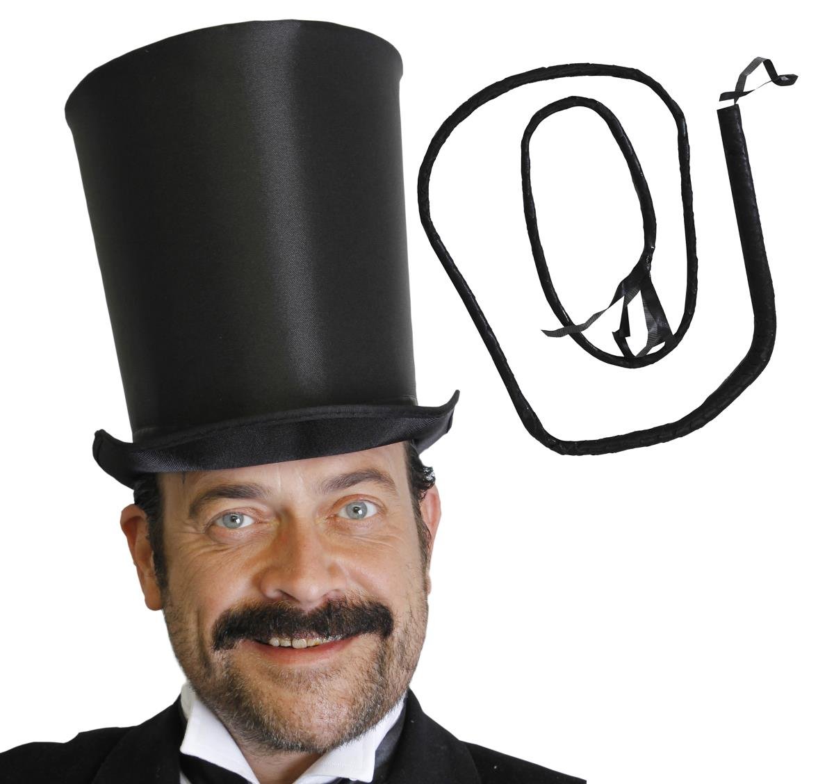 ADULTS LION TAMER FACNY DRESS COSTUME - CIRCUS RING MASTER FANCY DRESS COSTUME BELL TOP HAT AND BULLWHIP - ONE SIZE -