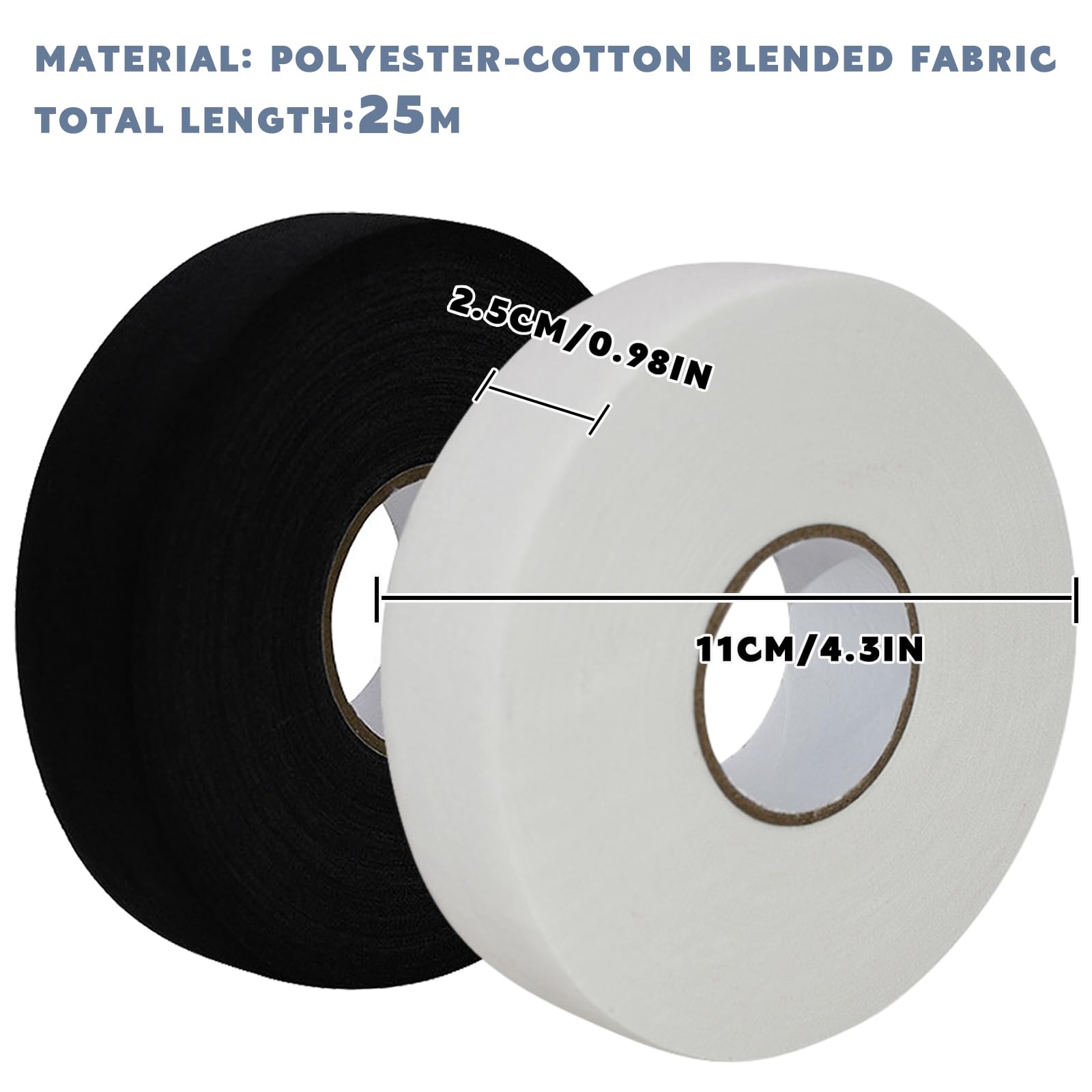 2 Rouleaux Ruban de Hockey Adhésif 25m x 25mm Tape Hockey sur Glace Ruban de Bâton de Hockey Antidérapant Tape Crosse de Hockey pour Raquette Tennis, Badminton (Noir, Blanc)