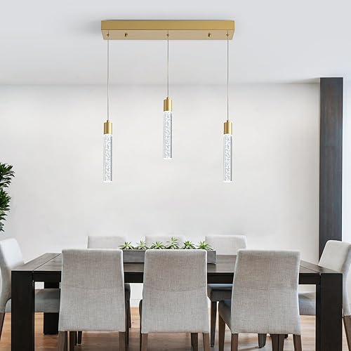 Miniatura 6 de BESTWEST Lámpara colgante dorada, moderna lámpara colgante de isla de cocina, lámpara de isla moderna con burbujas para cocina, lámpara de araña de