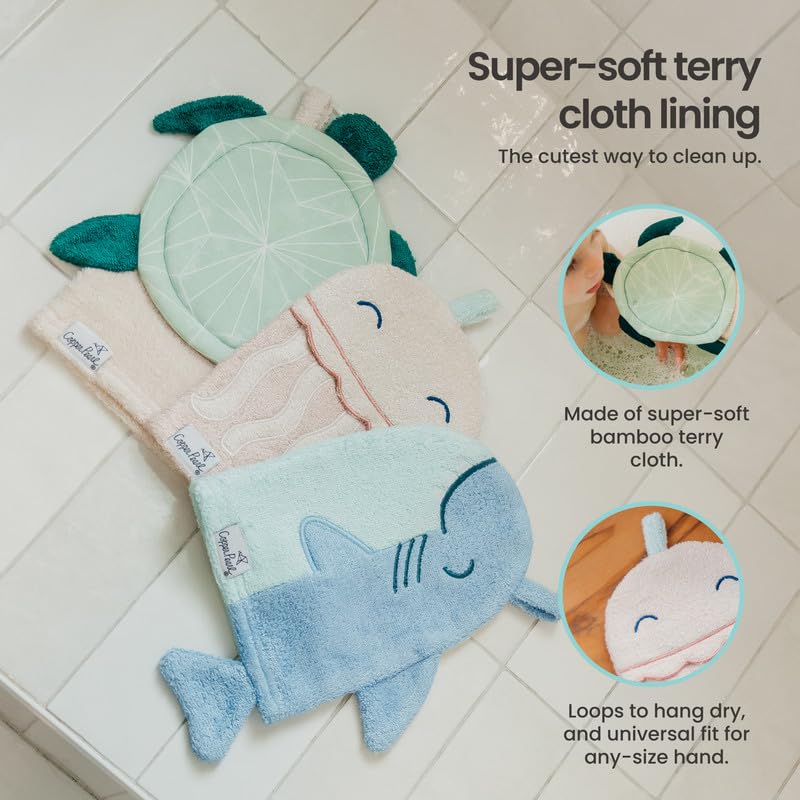 Image of Copper Pearl Wash Mitt: Super-Soft Viscose from Bamboo Terry Cloth Exfoliating Mitt, Universal Fit Body Exfoliator Glove with Hanging Loop to Dry, Exfoliating Glove Makes Baby Bath Time Fun - Wade