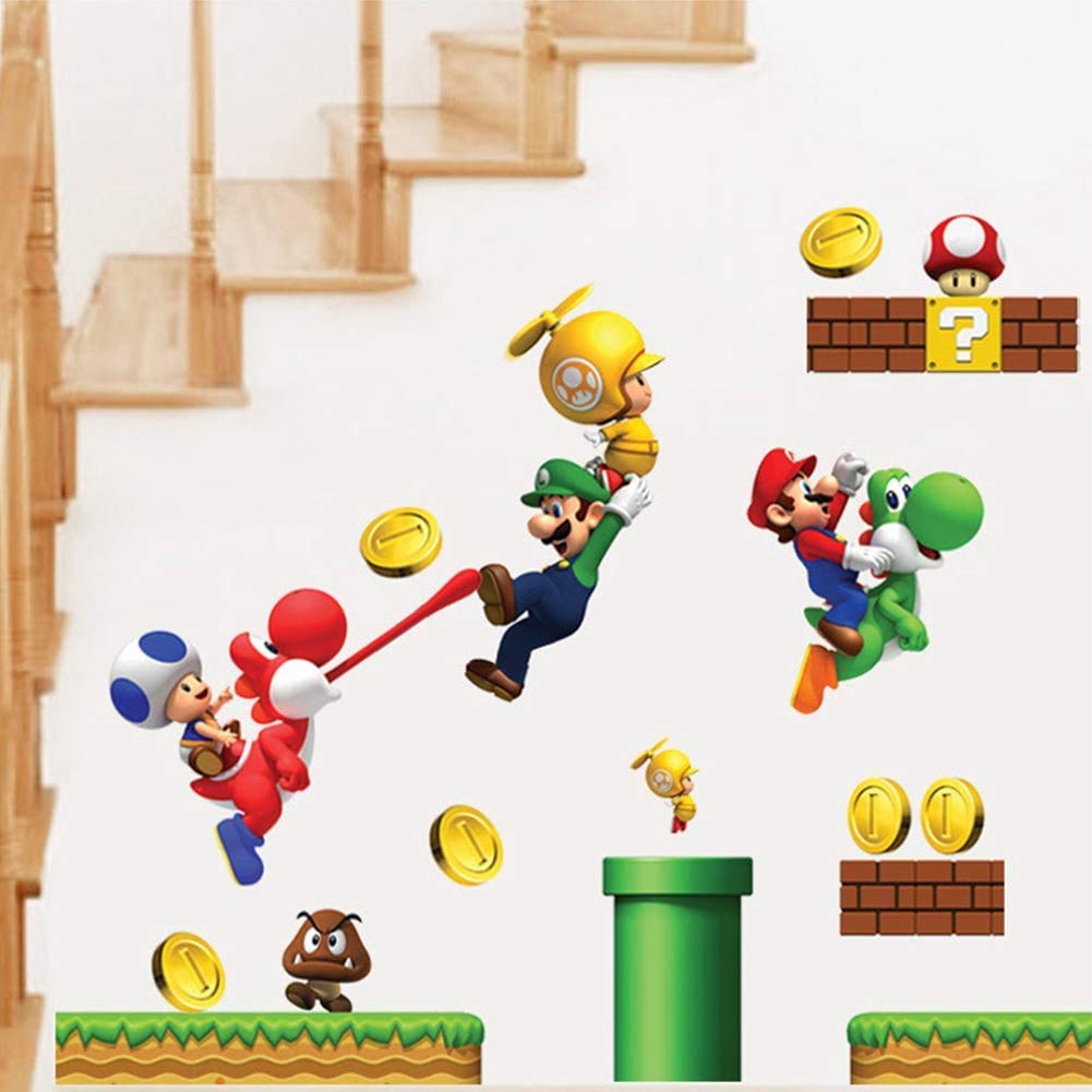 Autocollant Mural Super Mario - Personnages - Vinyle Déposable 3D - Pour Chambre D'enfant