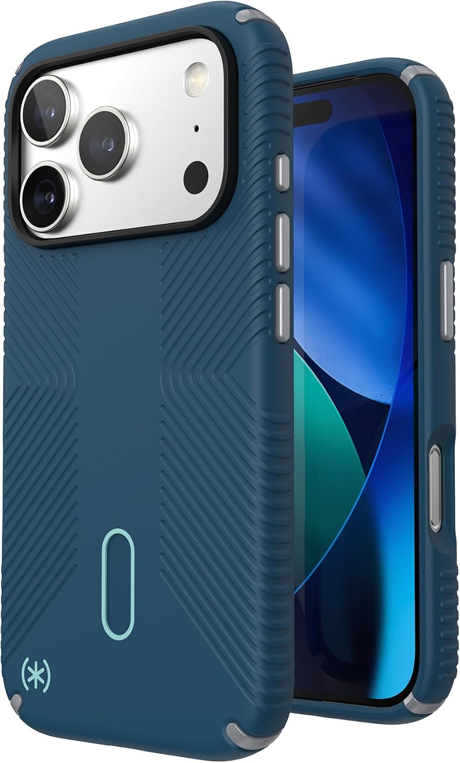 Speck PRESIDIO2 Grip for iPhone 17 Pro Case, ClickLock Interlock, Slim Protective Case, DEEP SEA/Silver Metallic/Spell Blue