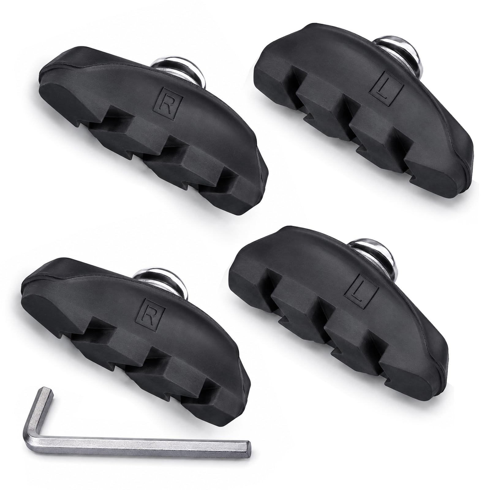 Homiladi 2 Pairs 50mm V Brake Pads, Rubber Bicycle Brake Blocks with Hex Nut Tool, Universal C-Shaped for Road & Mountain Bikes (Black)