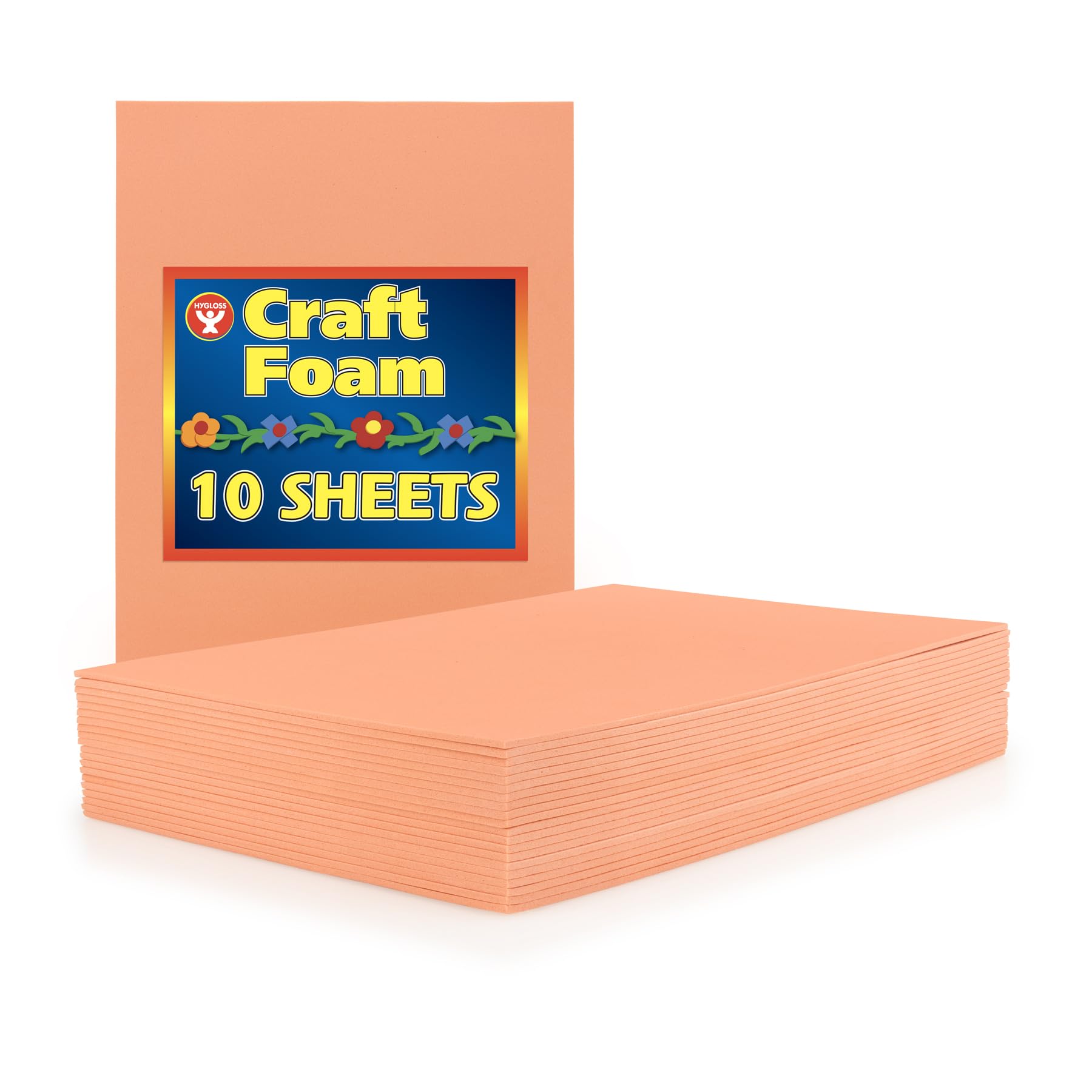 Hygloss Sheets Colorful Foam for DIY Arts & Craft, 12” x 18”, Peach, 10 Piece
