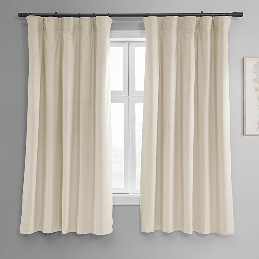HPD Half Price Drapes Signature Velvet Thermal Blackout Curtains for Living Room 63 Inch Long (1 Panel) Rod Pocket Insulated Blackout Curtains for Bedroom Window Curtains, 50W x 63L, Porcelain White