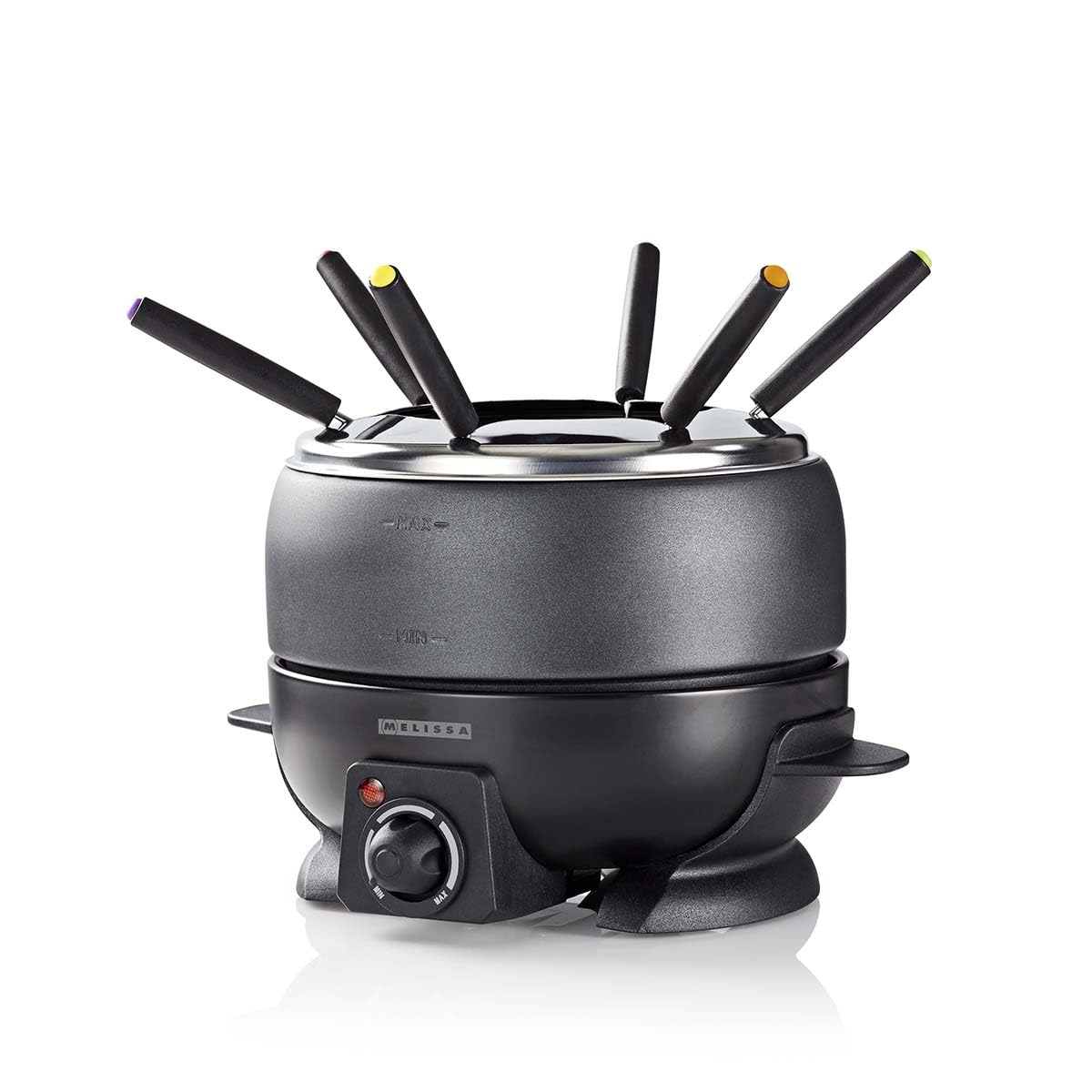 Melissa Fondue - Fondueset 2,3 L - Käse Fondue Set Elektrisch 800 W - 6 Personen - Antihaftbeschichtung - Schwarz