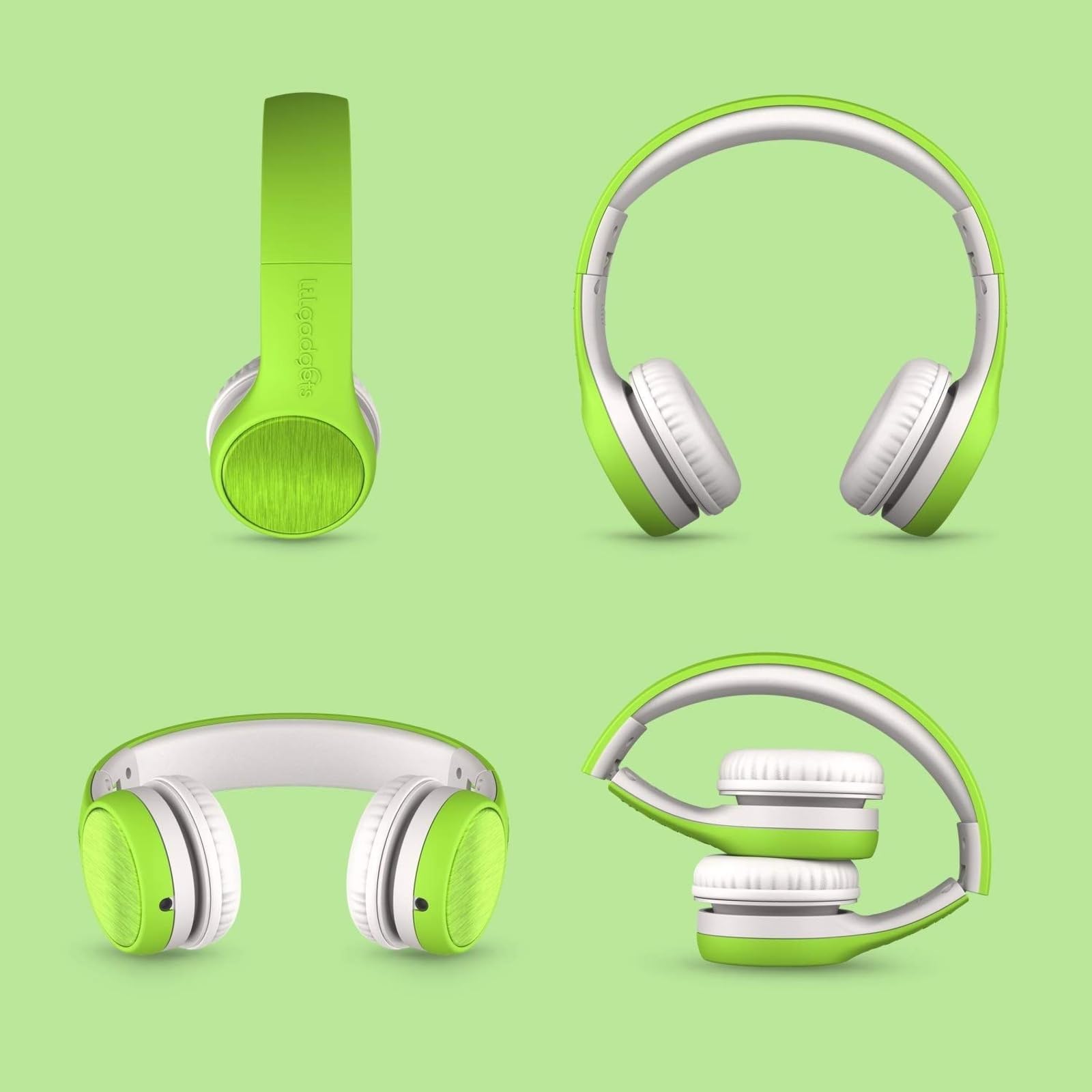 LilGadgets Estilo Connect+ Auriculares con Cable de Volumen Limitado con Puerto compartido y micrófono en línea (para niños, niños pequeños) Verde