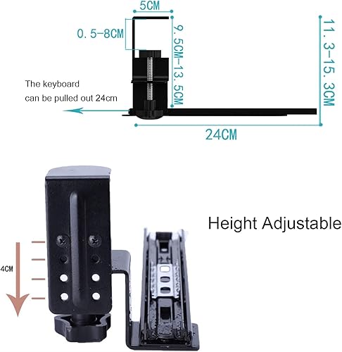Miniatura 5 de V3VOGUE Bandeja de teclado para debajo del escritorio con abrazadera en C resistente, fácil de instalar, cajones deslizantes para teclado debajo del