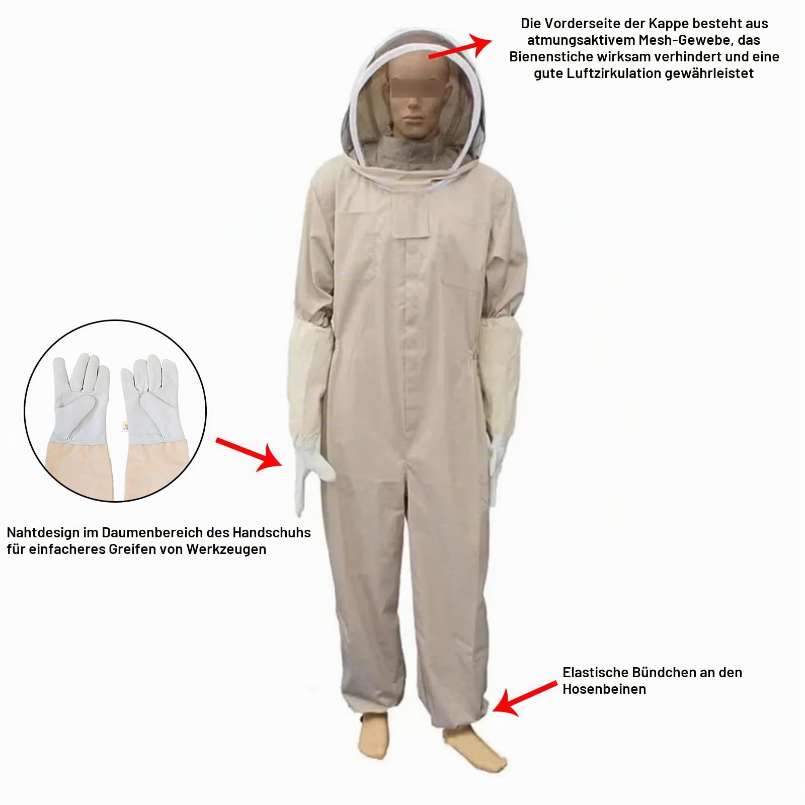 Imker-Schutzanzug mit Handschuhen, stichfester Imkeranzug mit Maske,