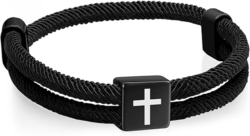 TempBeau Pulsera Trenzada de Cuerda con Cruz para Hombre - Pulsera de Cuerda Ajustable del Árbol de la Vida para Surf, Pulsera de Cuerda Náutica