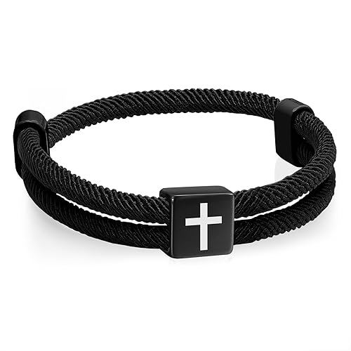 TempBeau Braided Men Rope Cross Bracelet - Adjustable Tree of