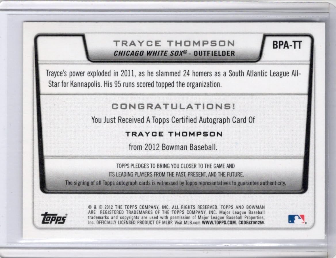 Trayce Thompson Autographed Bowman Prospect Collectible Baseball Card - 2012 Bowman Baseball Card #BPA-TT (White Sox)