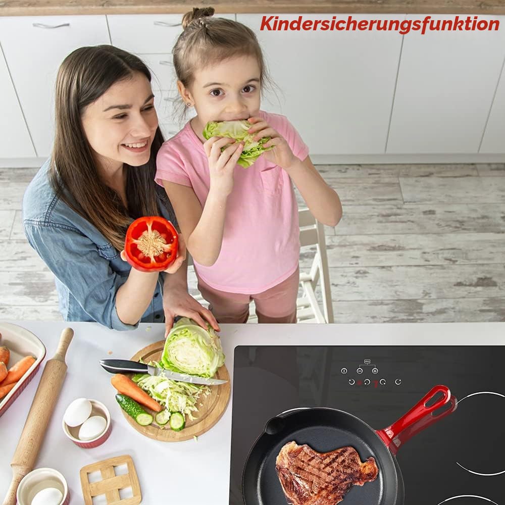 Glaskeramikkochfeld Elektrischer Kochfeldbrenner aus Keramik 60cm, Eingebauter Schwarzer Glaskocher mit 4 Kochzonen GCE460TC