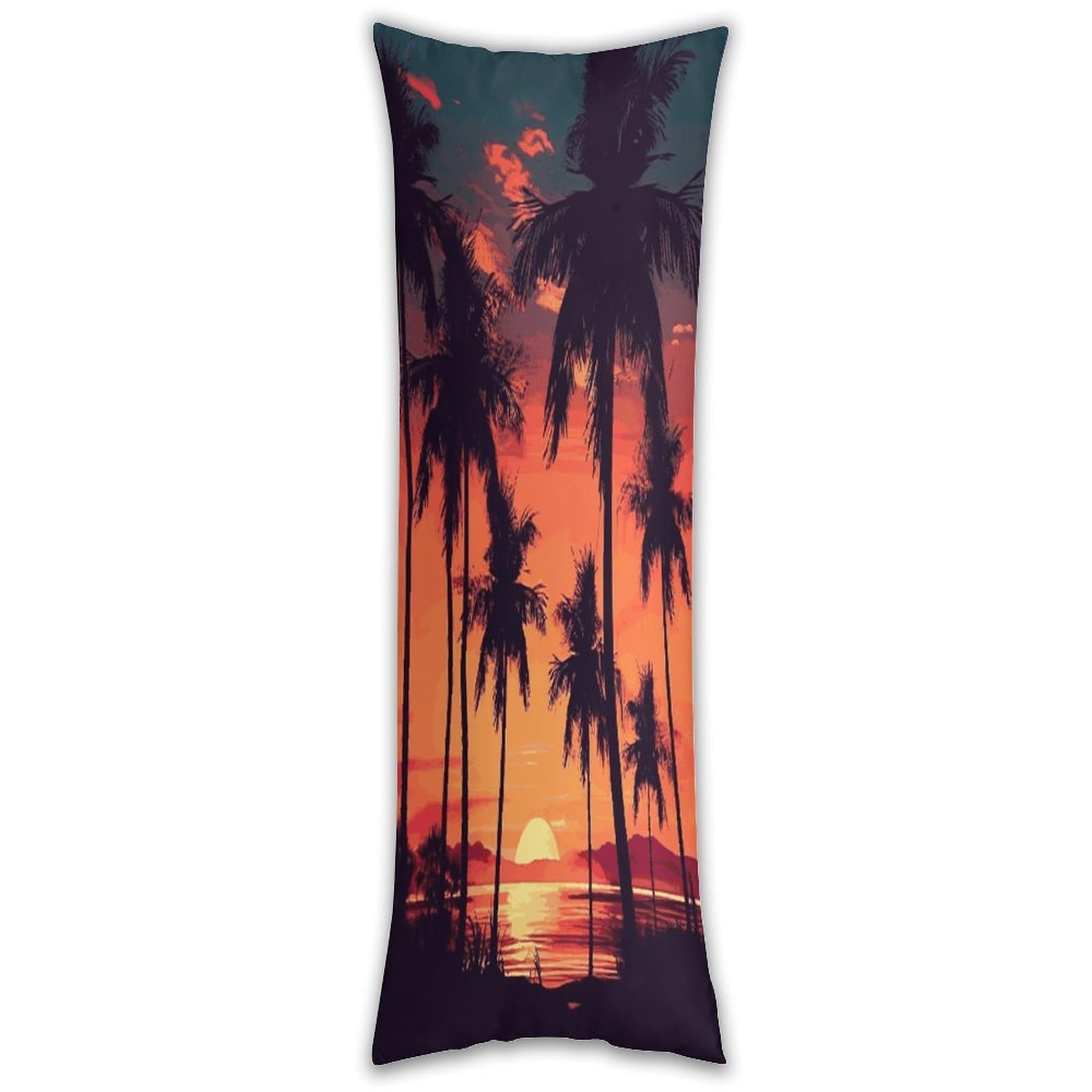 Palm Tree Summer Sunset Long Pillow Case with Zipper Ultra Soft Microfiber Long Pillow Cover Breathable Body Pillow Protector Soft Wrinkle Pillowcase for Bed Sofa Bedroom 53 X 19 in