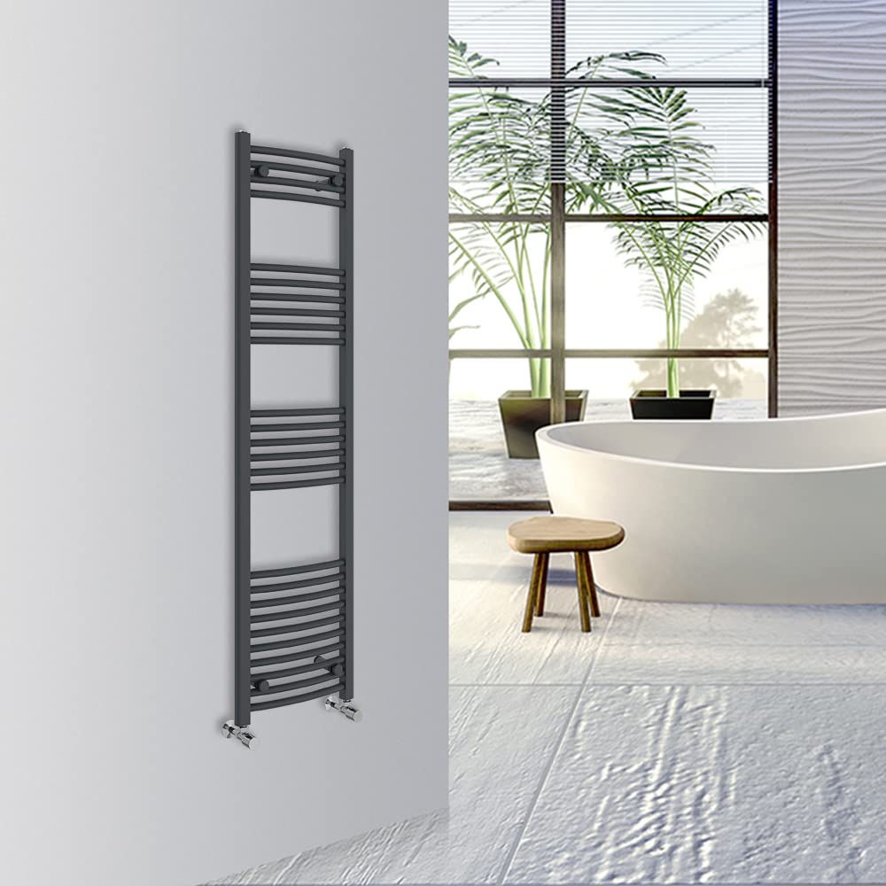 Warmehaus Curved Bathroom Heated Towel Rail Warmer Radiator Central Heating 1600x400mm - Anthracite