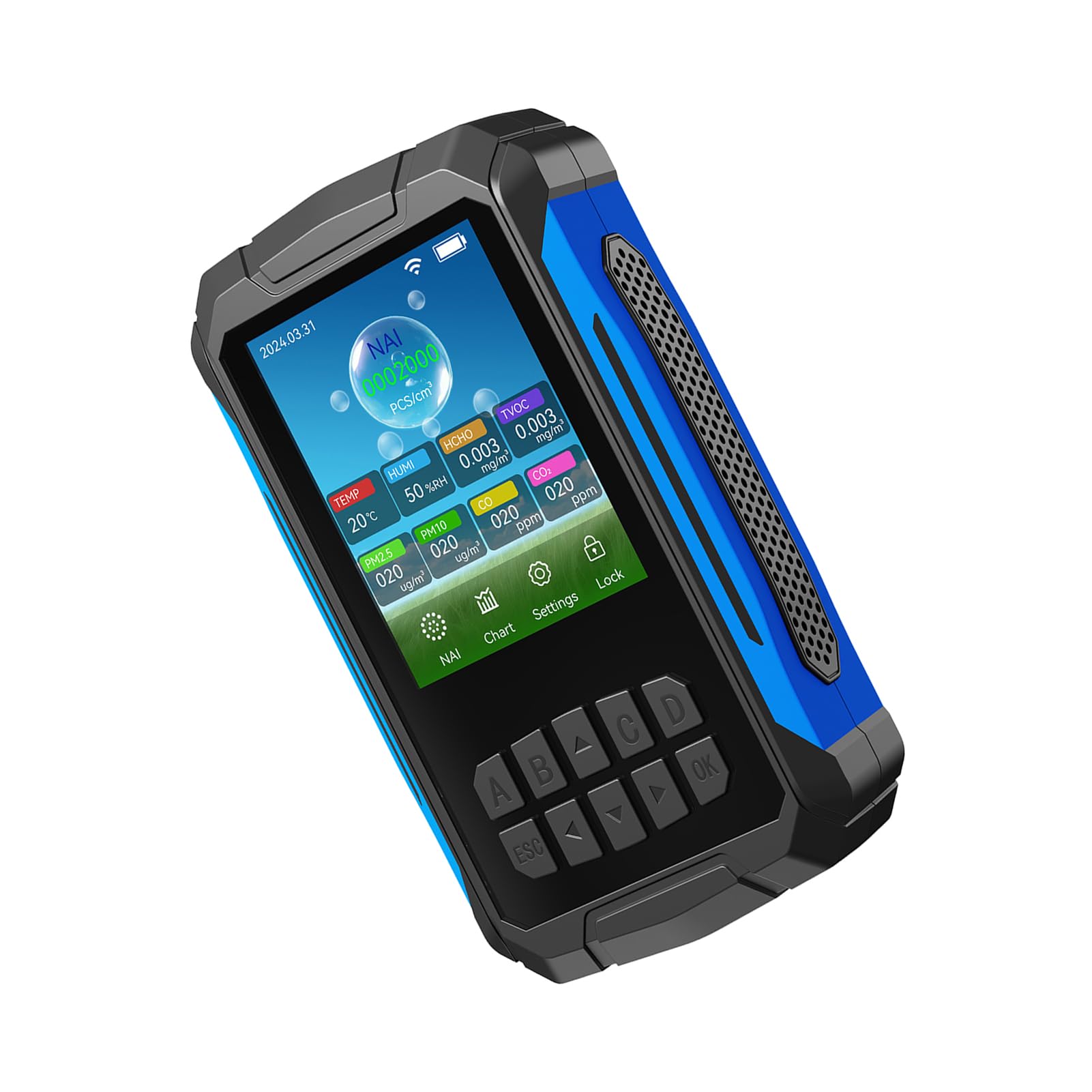Jeffergarden Monitor della qualità Dell'aria 10 in 1 Tester della qualità Dell'aria Interna Rilevatore della con Concentrazione di Ioni Negativi PM2.5 PM10 CO2 TVOC Umidità (BLACK)