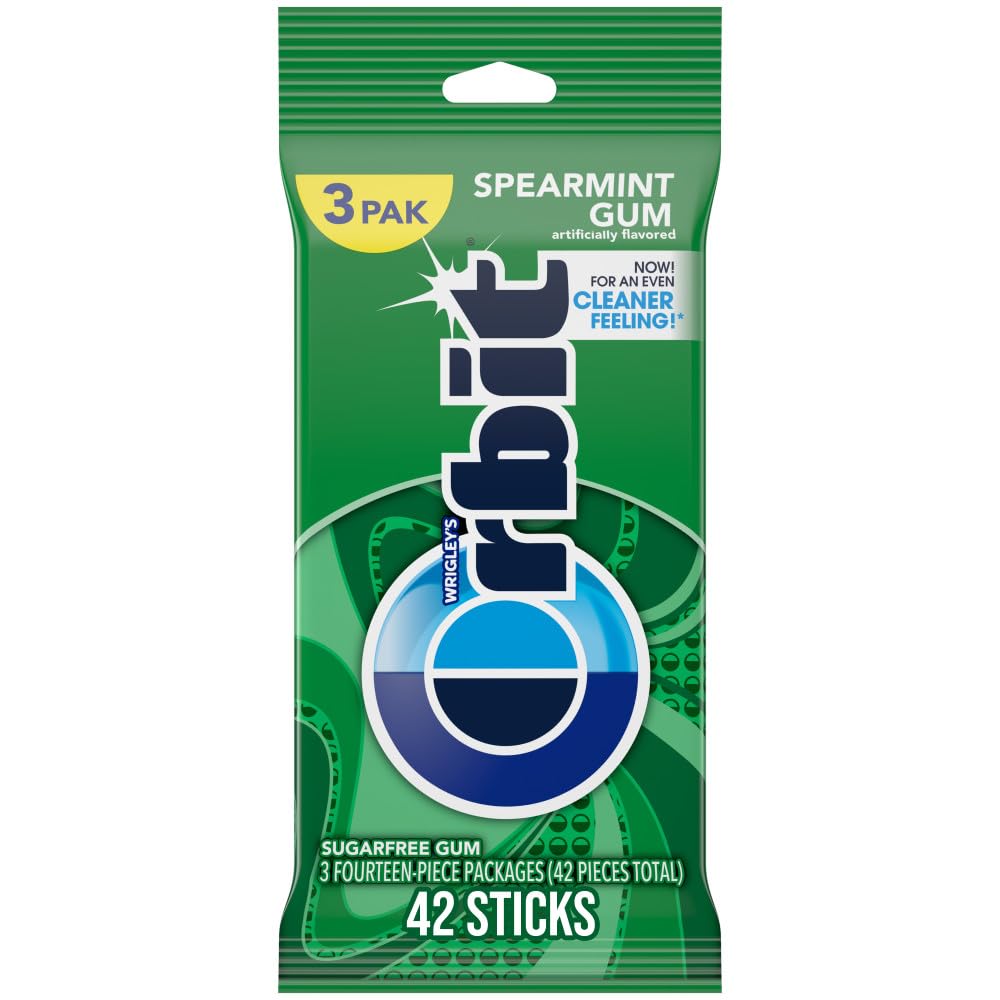 OrbitSpearmint Sugarless Chewing Gum, 3 Packs of 14-Pieces (42 Total Pieces)