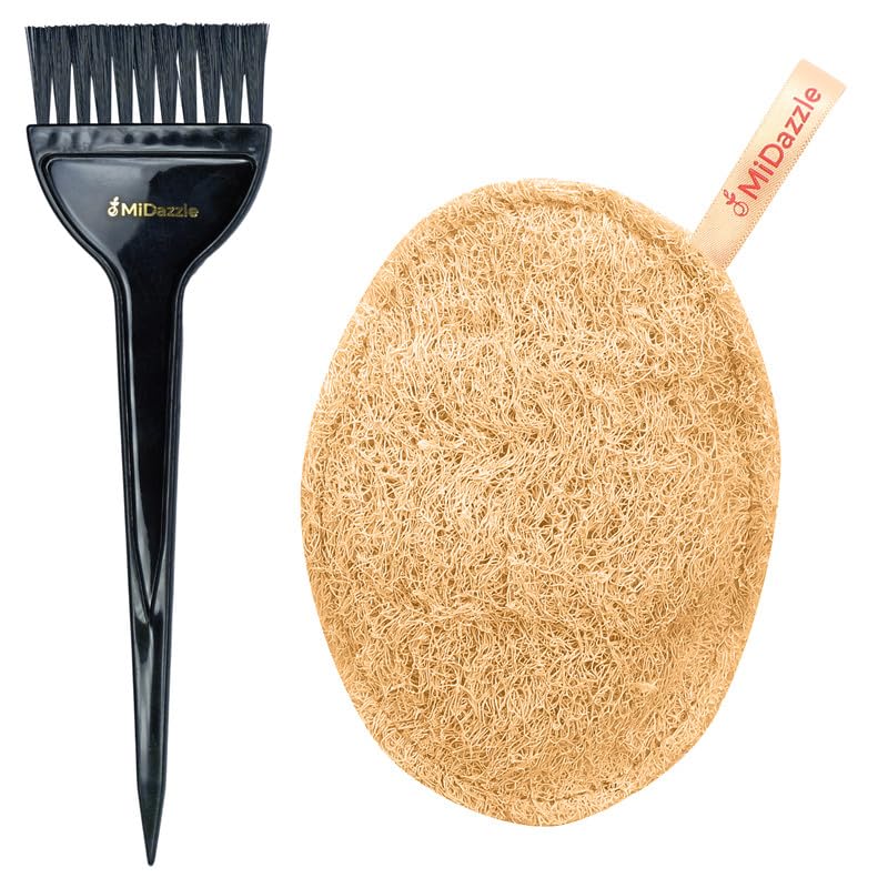 Image of Midazzle Large Hair Dye Brush With Natural Organic Loofah, Body Scrybber (Oval) - Set of 2
