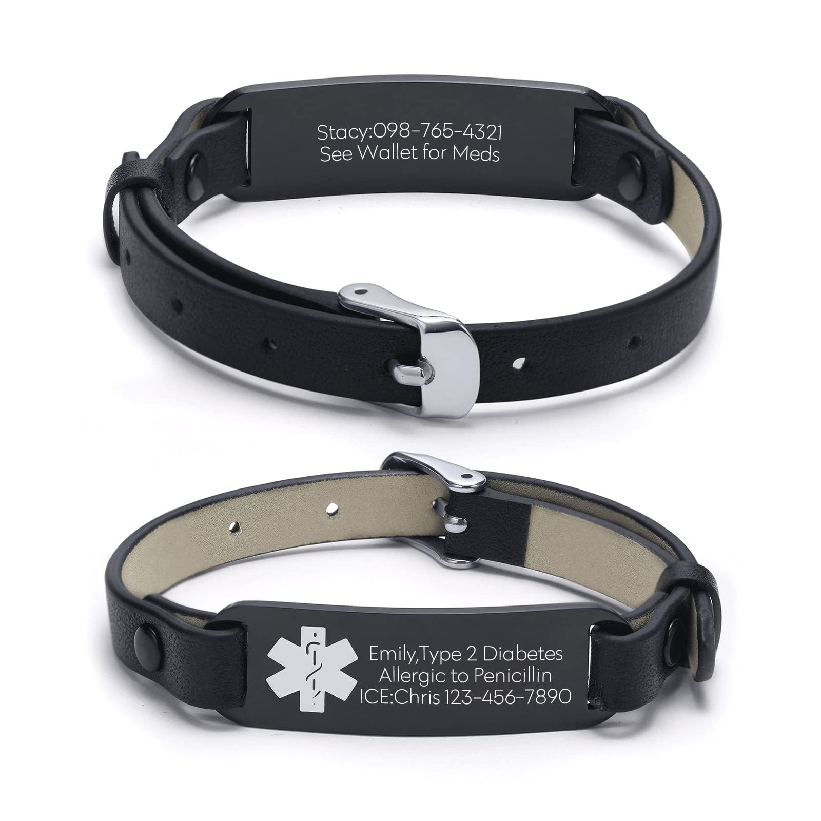 VNOX Medical Alert Bracelets for Men &amp; Women Kids with Free Engraving Adjustable Stainless Steel Mesh Emergency Medical ID Bracelets Wristband