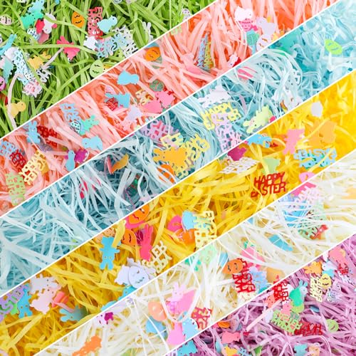 FOIMAS Riempitivo per cesto di erba pasquale, 328,9 g, carta kraft con coriandoli per riempire cesti pasquali, riempitivi per confezioni regalo