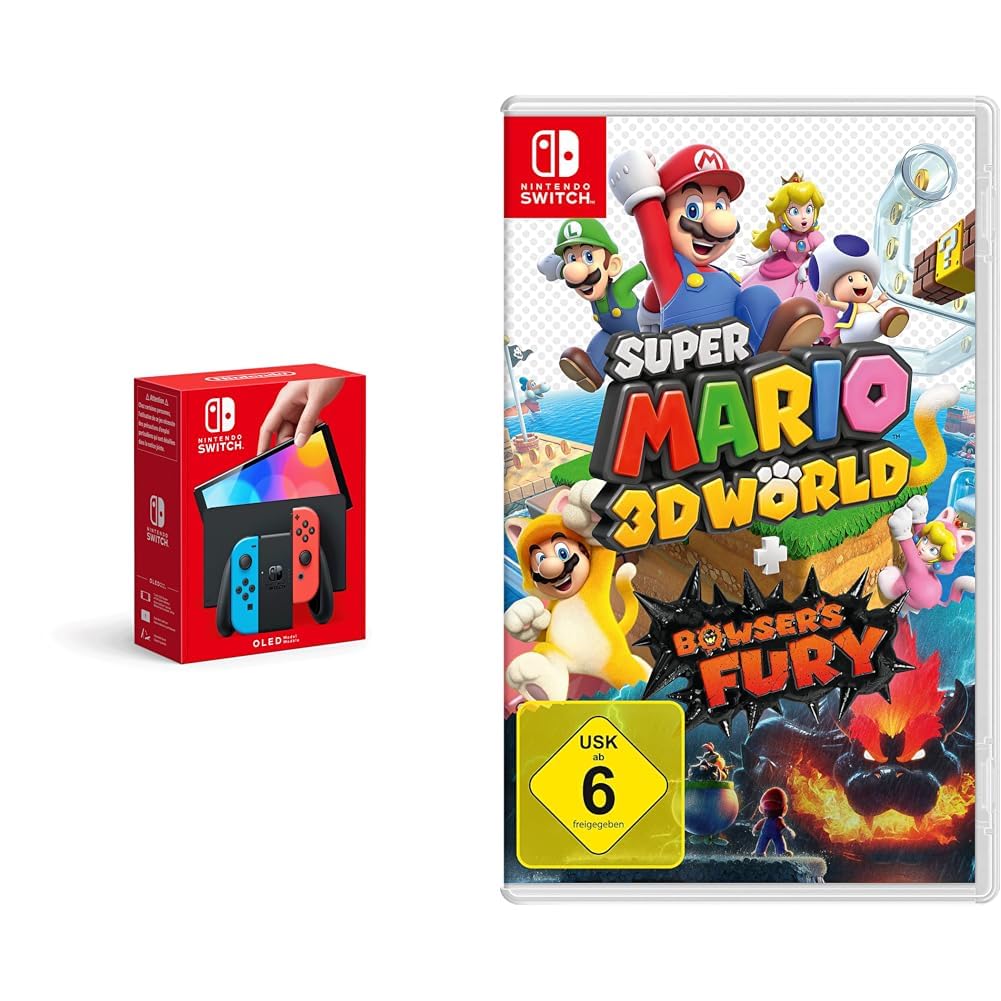 Nintendo Switch (OLED-Modell) Neon-Rot/Neon-Blau + Super Mario 3D
