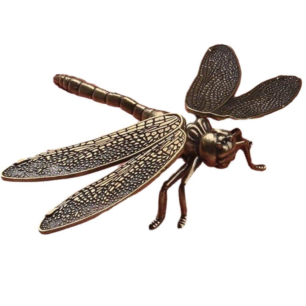Luxylei Brass Dragonfly Figurine Mini Animal Sculpture Retro Dragonfly Good Luck Figure for Home Desktop Craft Decoration