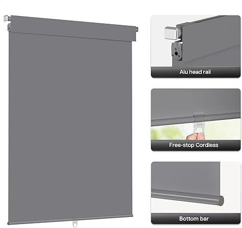 Miniatura 3 de LazBlinds Persianas sin taladro para ventanas de interior, persianas enrollables opacas, sin cordón, tela con aislamiento térmico, protección UV,