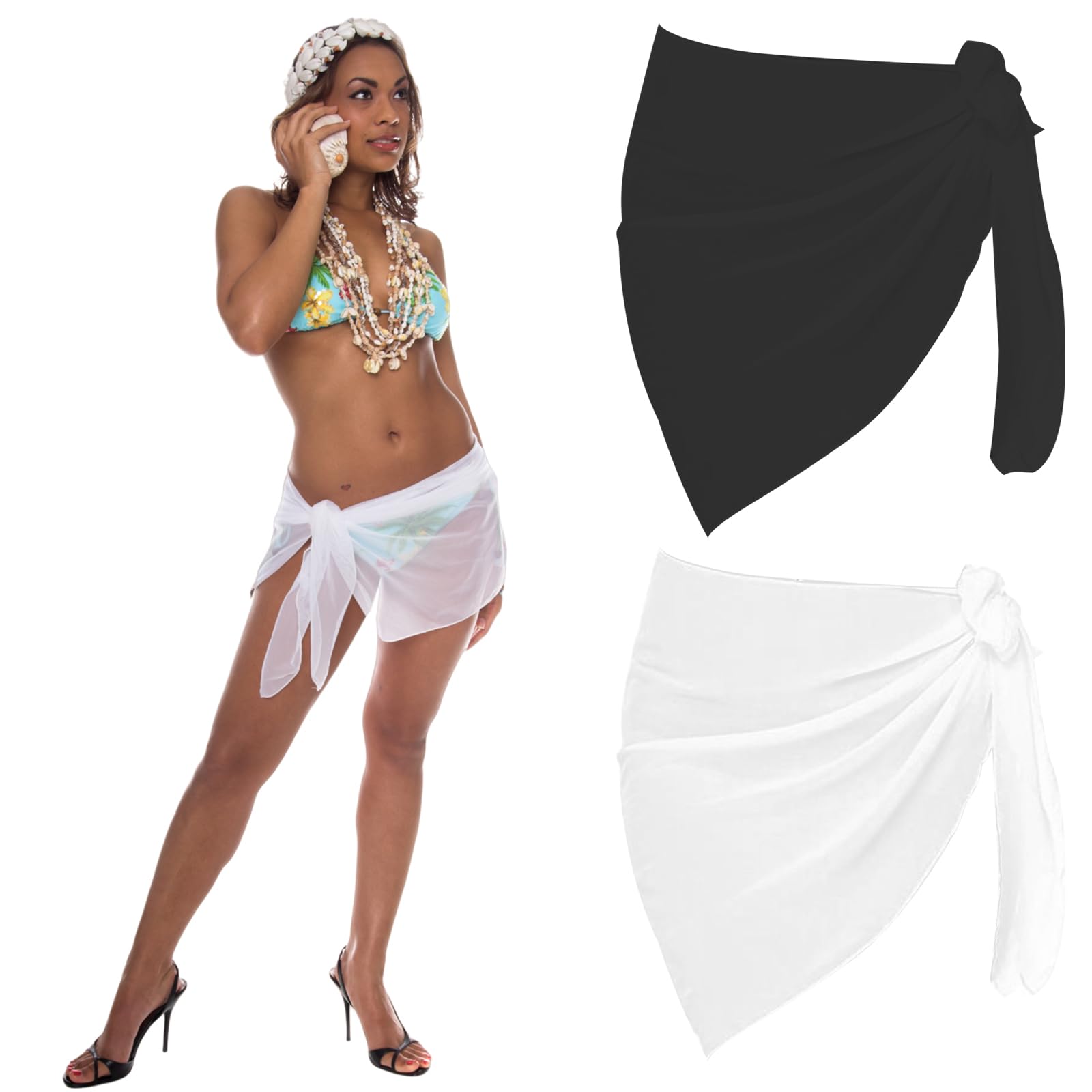 YIDM Pareos Playa Mujer Gasa Pareo 2 Piezas Polivalente Pañuelo De Pareos Mujer Gasa Suave Y Cómodo Pareo Playa Sexy Transparente para Mujer Biquini Cover Up Chal Mujer Blanco Y Negro