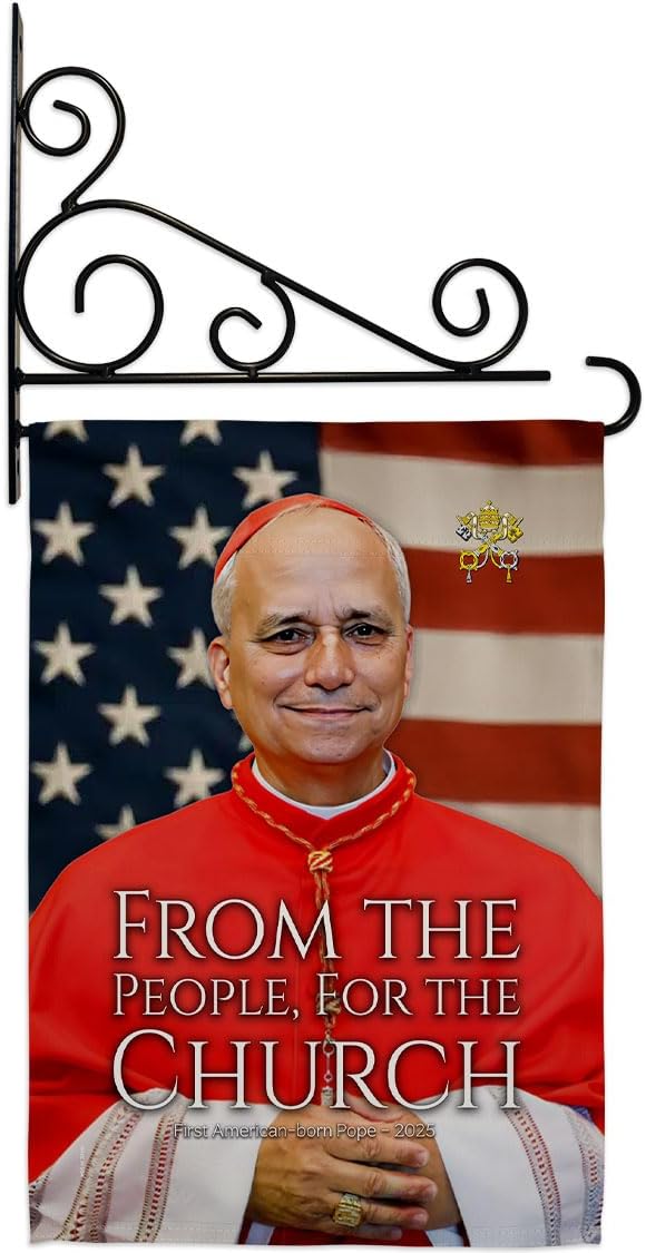 American Born Pope Leo XIV Wall Decor Set Canvas Flag Holder Memorabilia Religiou Yard Sign Picture Print Habemus Papam Decorations American Papal Poster Vatican Tapestry Catholic Gifts Made in USA