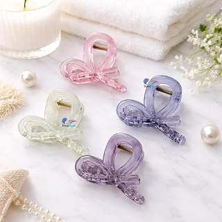 TressHype Set of 4 Cute Ribbon Loop Shape Claw Hair Clips for girls & Womens, Glossy and Translucent Design Hair clutchers... Price In India