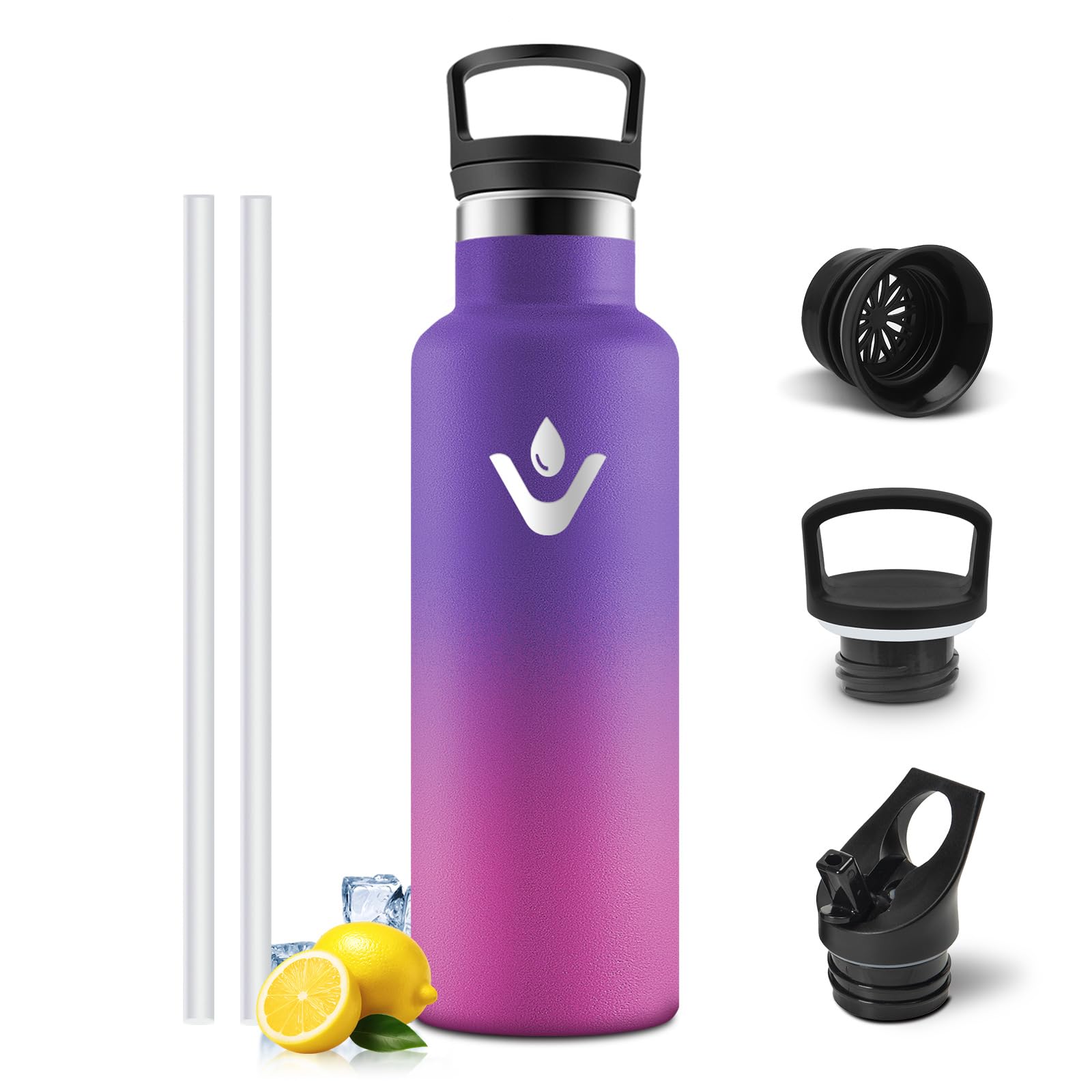 Mulbijeo Thermos Flask, BPA-Free, 750 ml, Stainless Steel, Leak-Proof Insulated Flask, Double Walled, Water Bottle, Thermos Flask with Straw for Fitness, Gym, Bicycle
